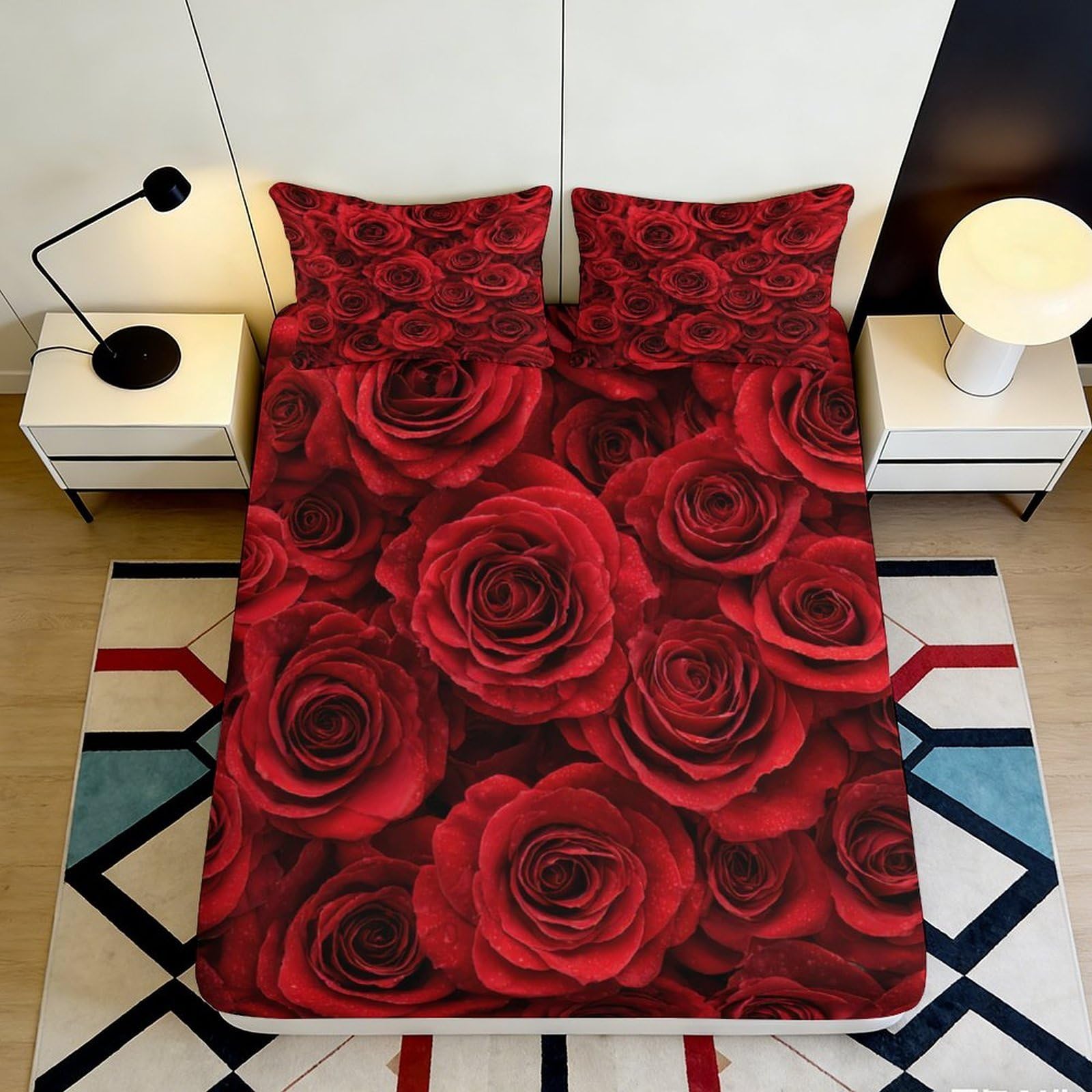 Pnayamiorkfel Style-6 3D Printed Red Rose Fitted Sheet Microfiber Soft Bedroom Decor Romantic Flower Bed Cover For Home Guest Room 90X200x25cm