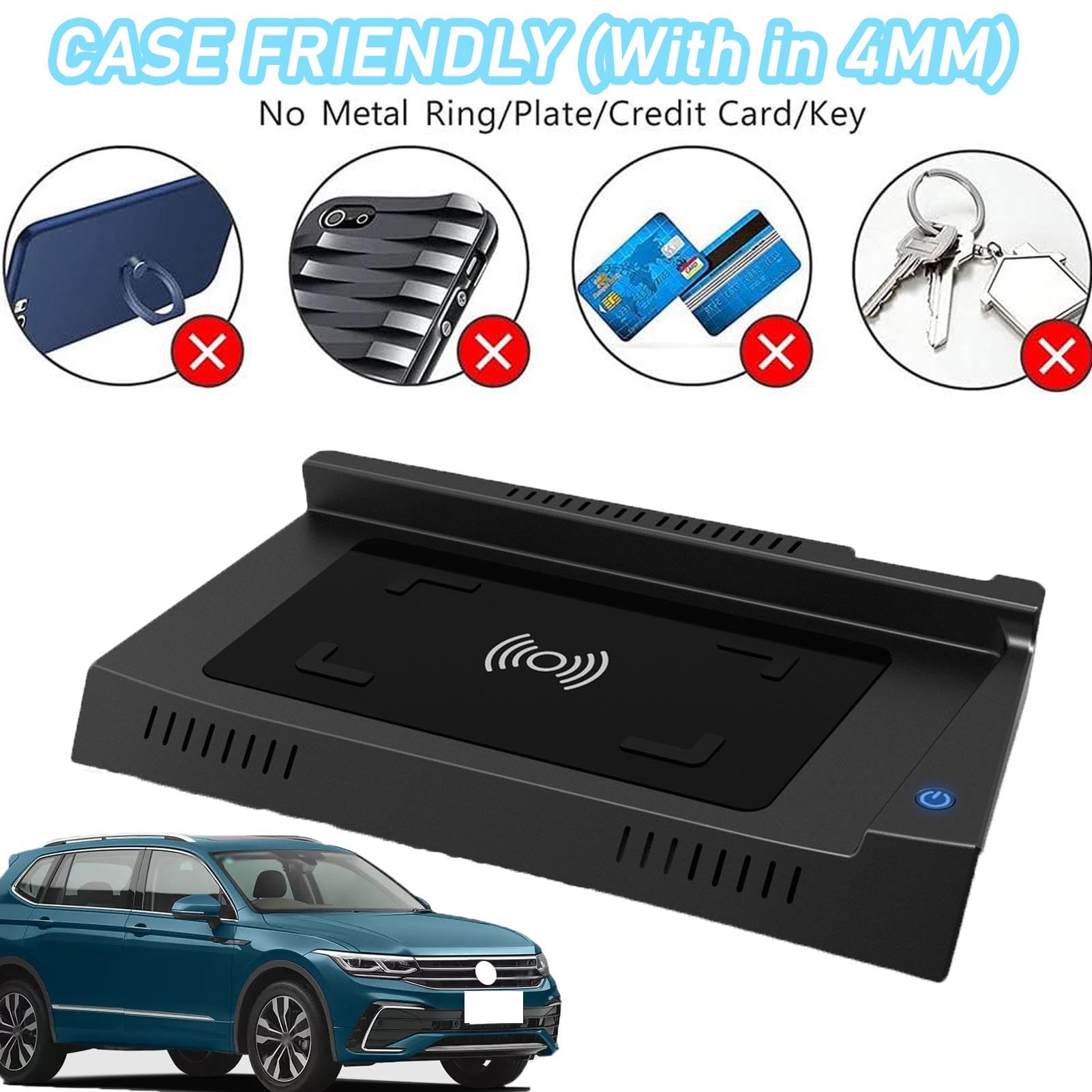 CenNa Caricatore Wireless Auto per Volkswagen Tiguan (2017 2018 2019 2020 2021 2022 2023) Accessorio per Tutti I Modelli con Ricarica Rapida Wireless da 15 W, Regalo per La Famiglia