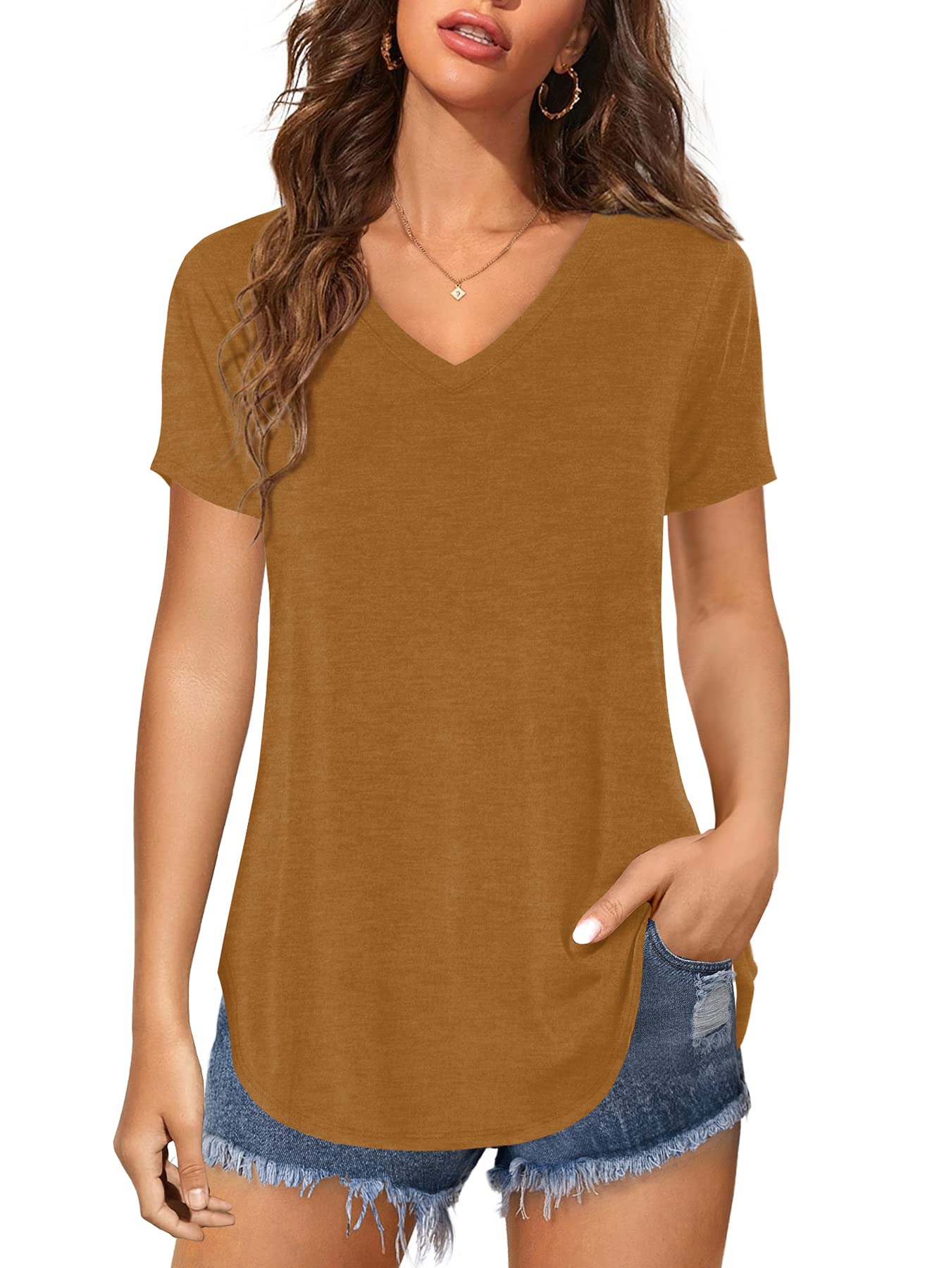 Florboom Tunika Damen Langarm/Kurzarm V Ausschnitt Oberteil Shirts Basic Casual Longshirt