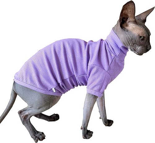 Sphynx - Camisa de algodón de cuello alto para gatos, camisetas de gatito con mangas, pijama para gato, overol para Sphynx Cornish Rex, Devon Rex,