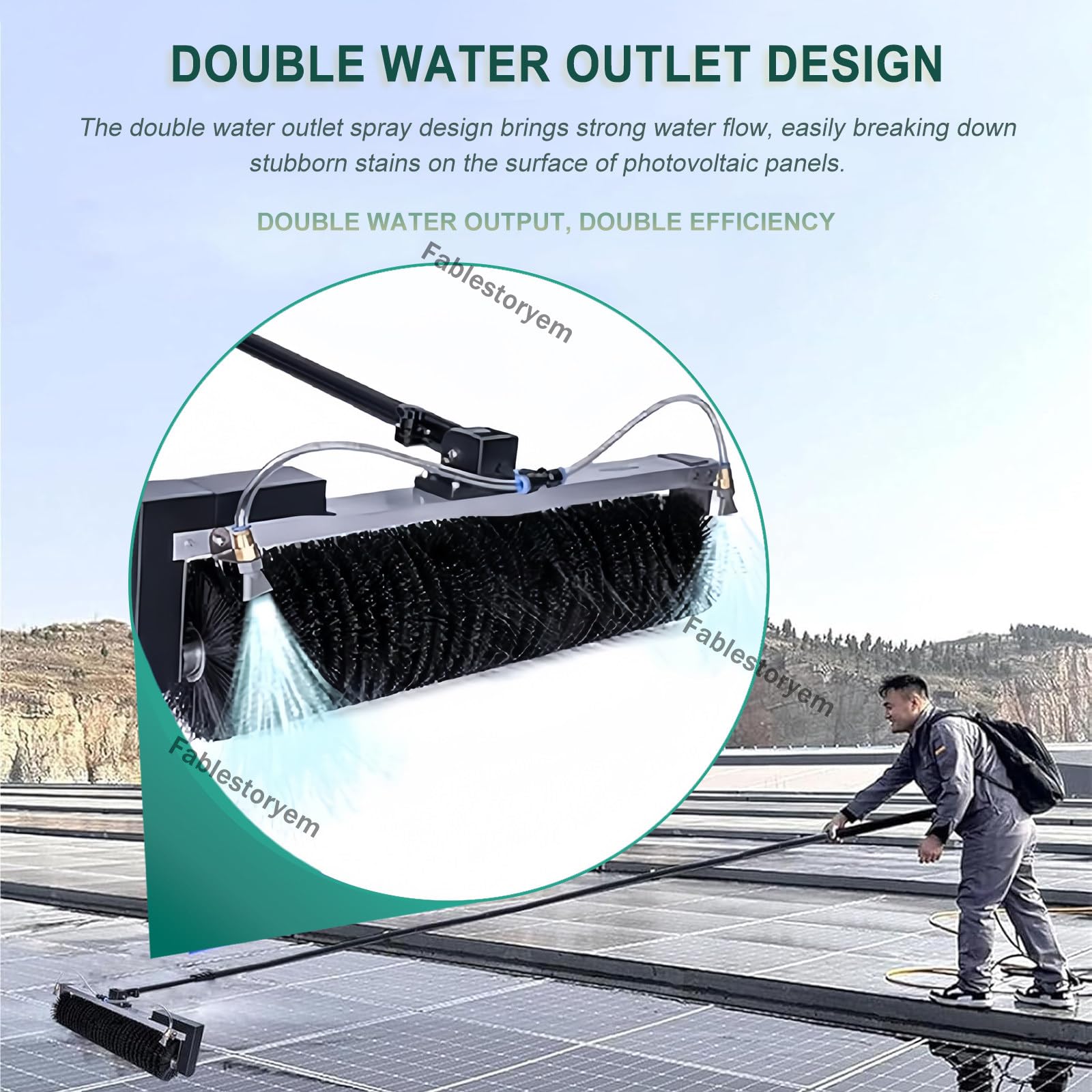 Machine de Nettoyage de Panneaux Photovoltaïques à Tige Télescopique,équipement de Nettoyage Solaire,Kit de Perche Alimentée en Eau Photovoltaïque,Brosse de Nettoyage à Eau Rotative à 360°,7.5M/25Ft