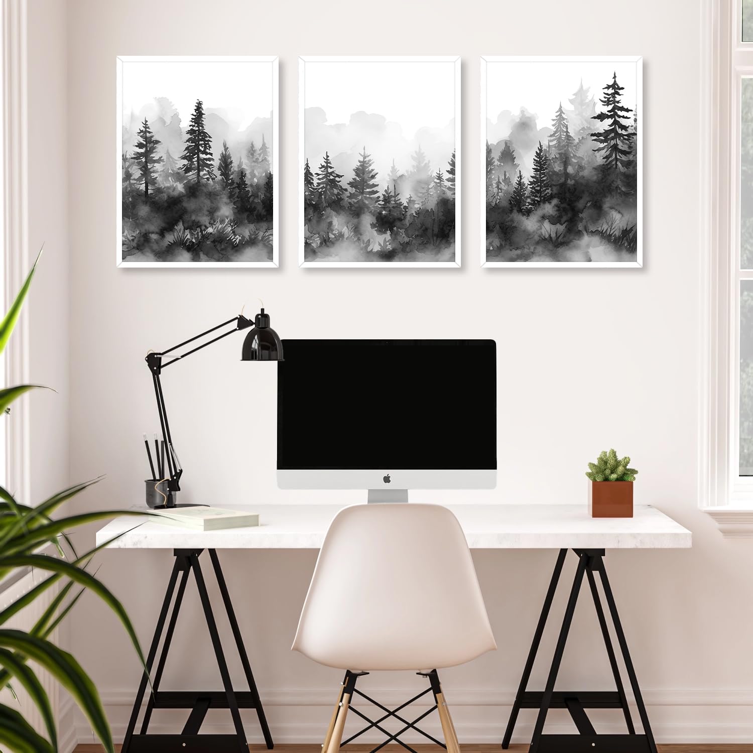 Dazzlewall Misty Forest Mountain Wall Decor Poster Black White Forest Landscape Wall Poster for Bedroom Living Room Decor 12x16 in Unframed Set of 3 - Image 4