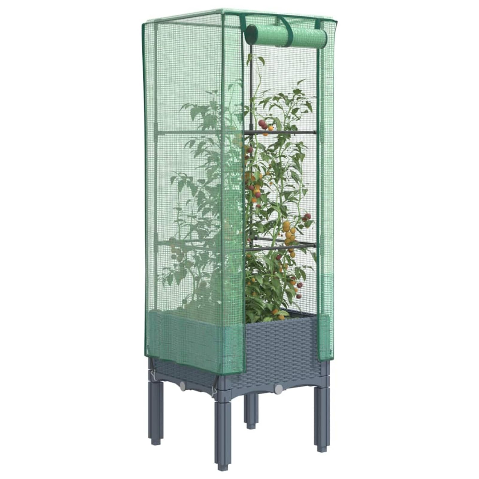 Homgoday Bancal alto con accesorio de invernadero, jardinera, jardinera, jardinera, jardinera, jardinera, para balcón, jardín, terraza, aspecto de ratán, 40 x 40 x 140 cm, azul y gris