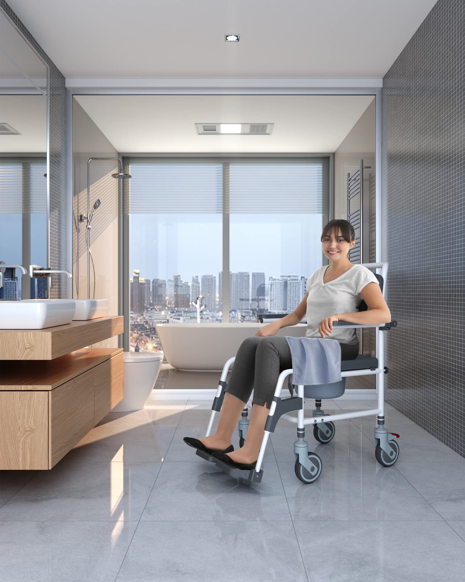 Buy AIHO Shower Wheelchair with Commode Rolling Bedside Commode with