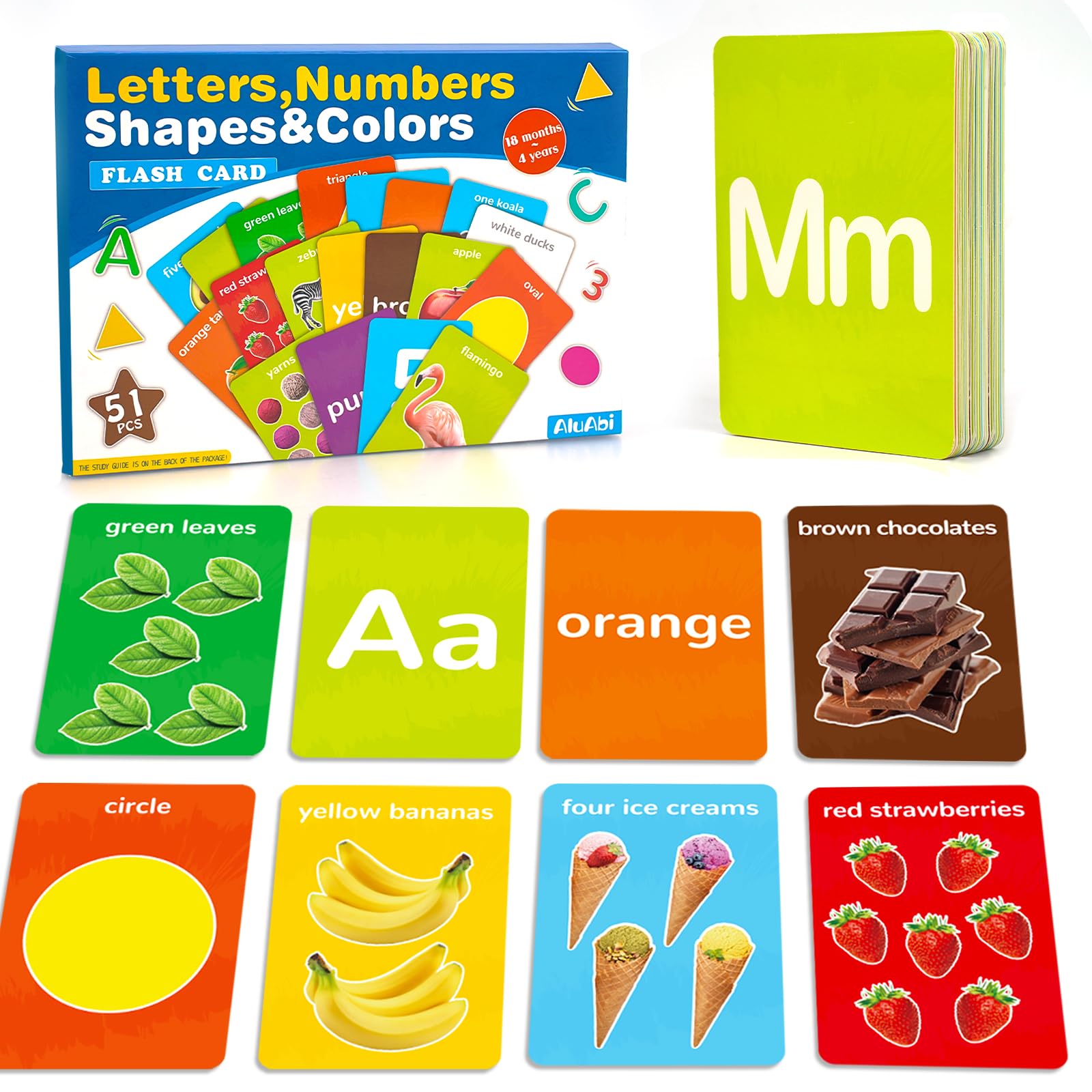 Alphabets Learning Flash Card for Toddlers, 50 Pcs Activities Card Toy with Letters Numbers Colors Shapes, Preschool Educational Development Toys Gifts for Kid 1 2 3 4 Years