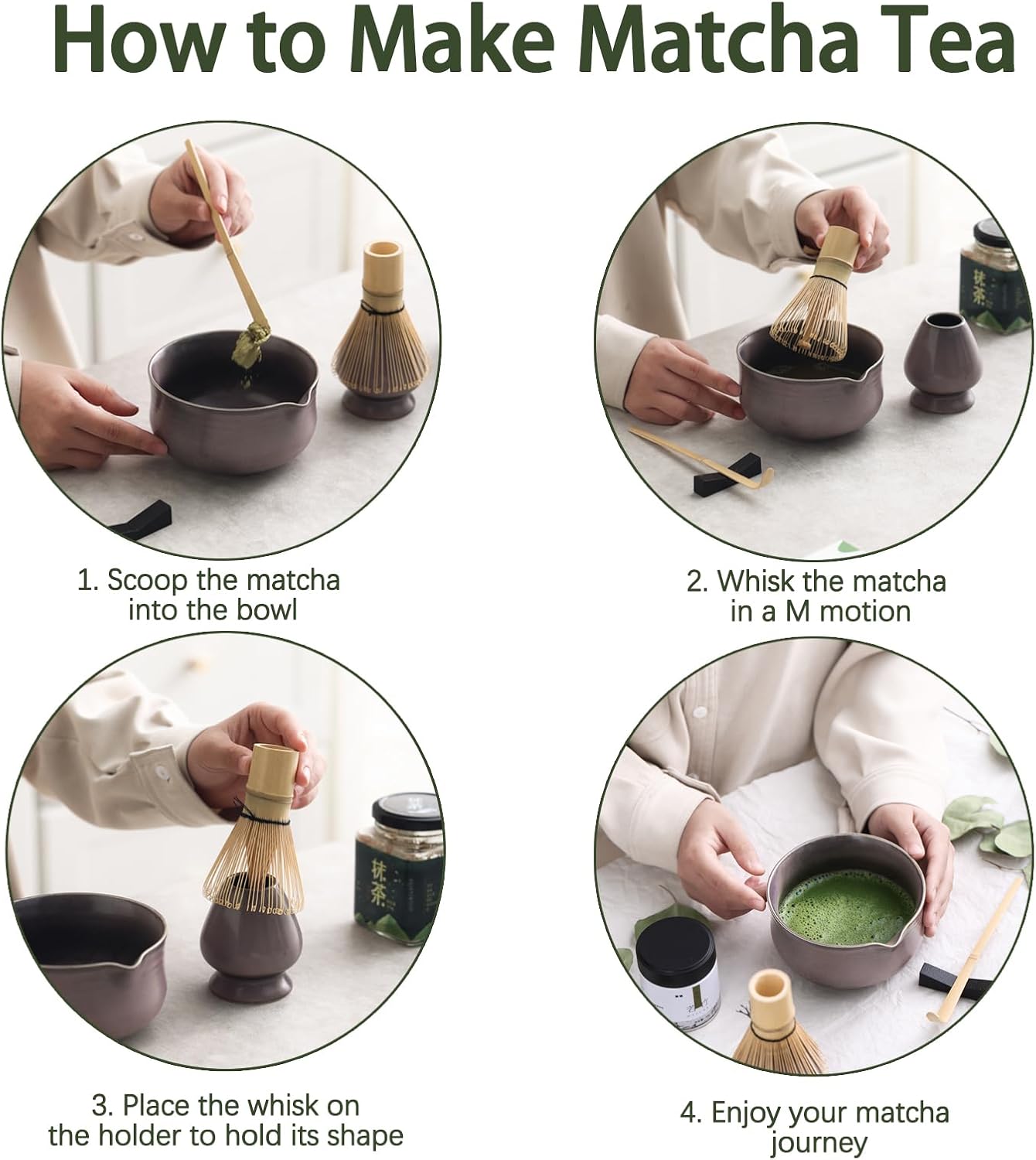 Matcha Set, Japanese Tea Set Includes Matcha Bowl with Spout, Matcha Whisk Holder (chasen), Bamboo Matcha Whisk and Bamboo Scoop, Ceramic Matcha Kit for Tea Lovers - Image 7