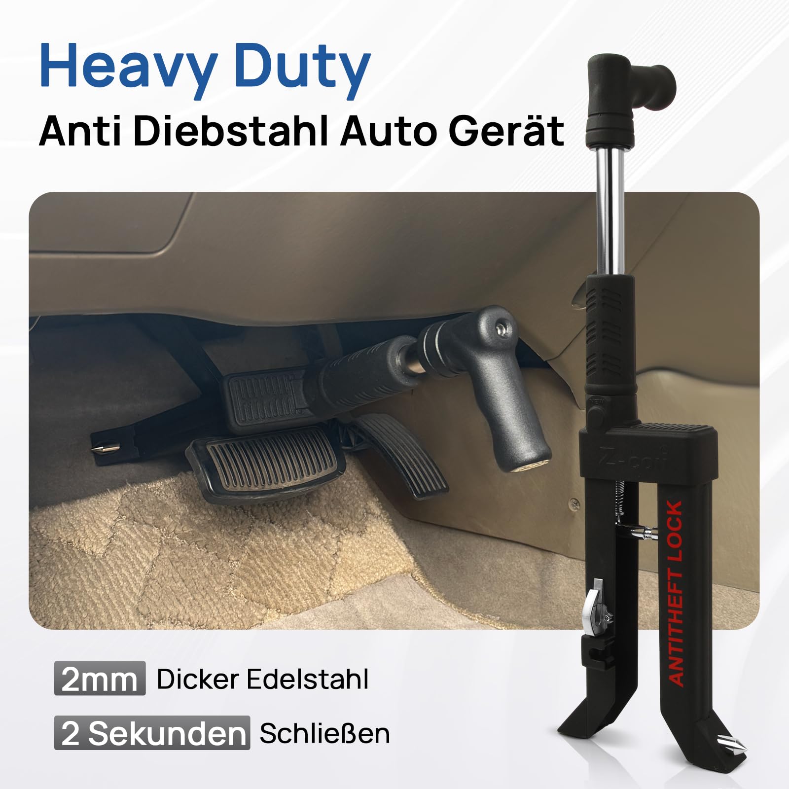 Pedalschloss Diebstahlsicherung für Auto Bremse Kupplung, Schwerer Edelstahl Wegfahrsperre, Bremssperre und Kupplungssperre für Auto SUV (V15)