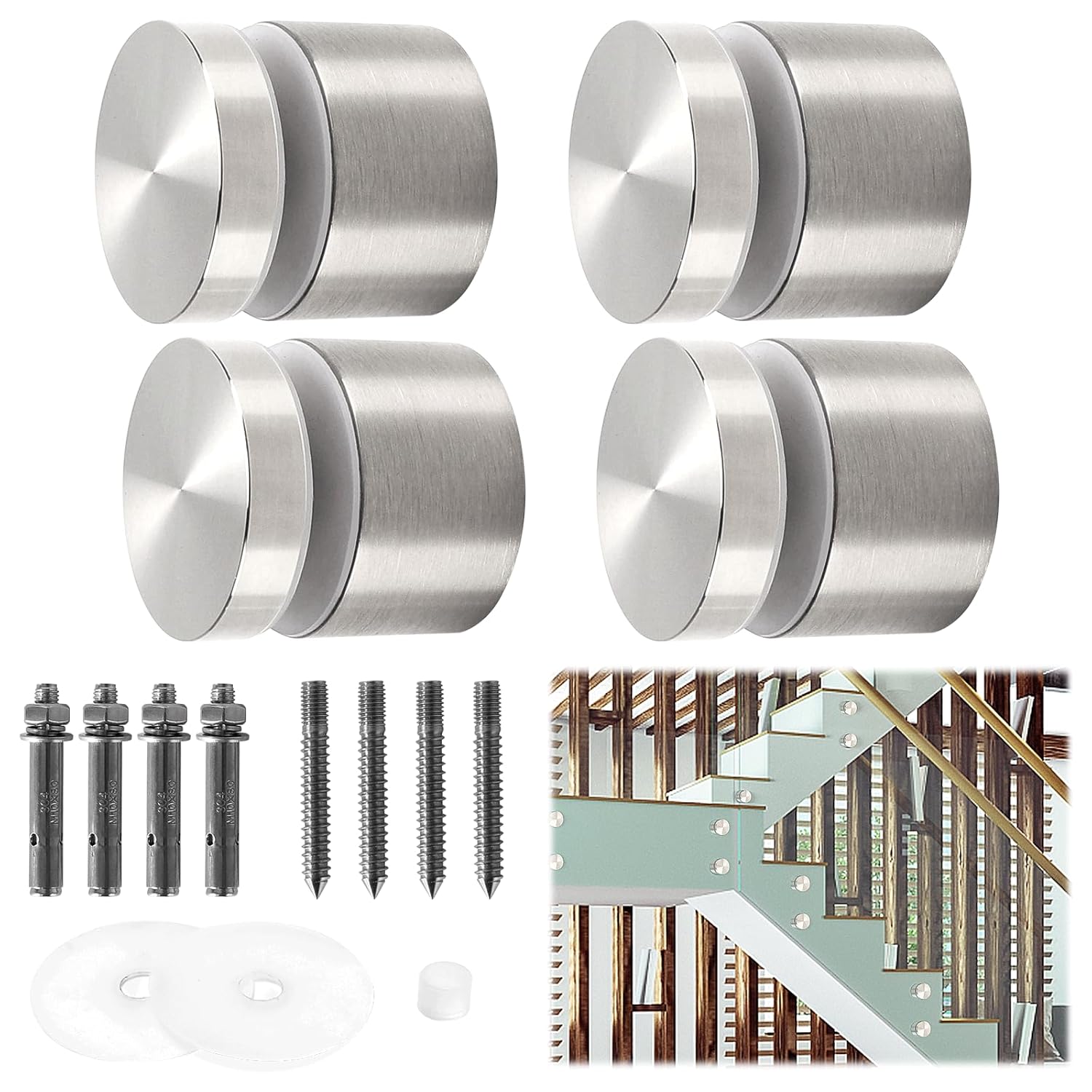 Lukloy Glass Railing Standoff, 4 Pack SS304 Heavy Duty Standoffs for