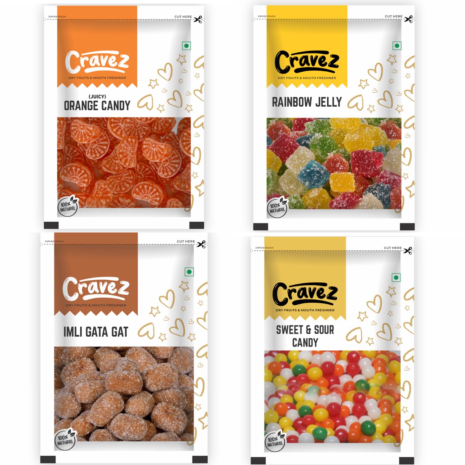 Buy Cravez Candy Combo for Kids Orange Candy Rainbow Jelly Imli