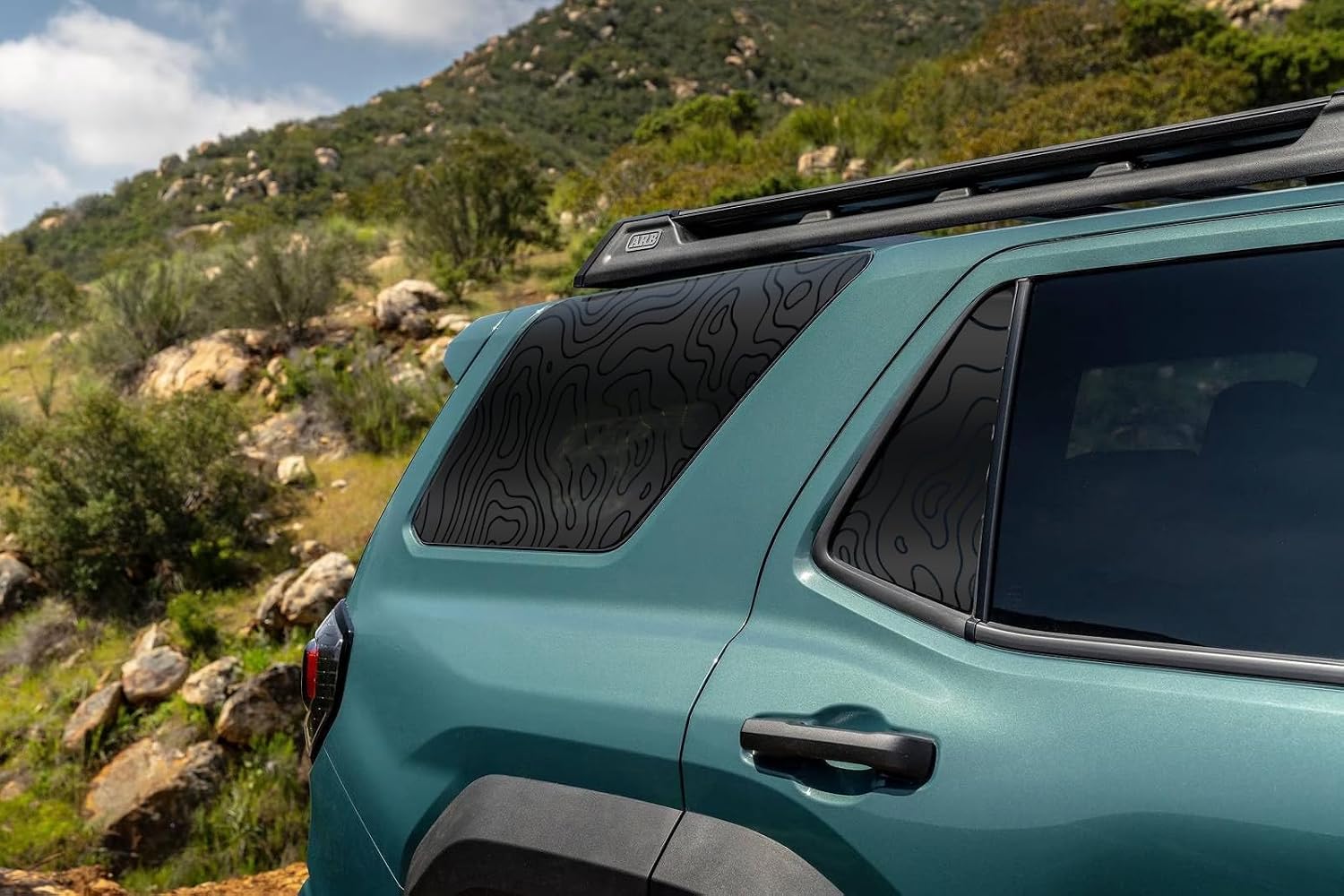 Precut Topographic Map Rear 3rd Window Decals for 4Runner 2025 – Adventure Contour Lines SUV Vinyl Stickers – Outdoor Off-Road Rear Side Glass Wrap Both Sides