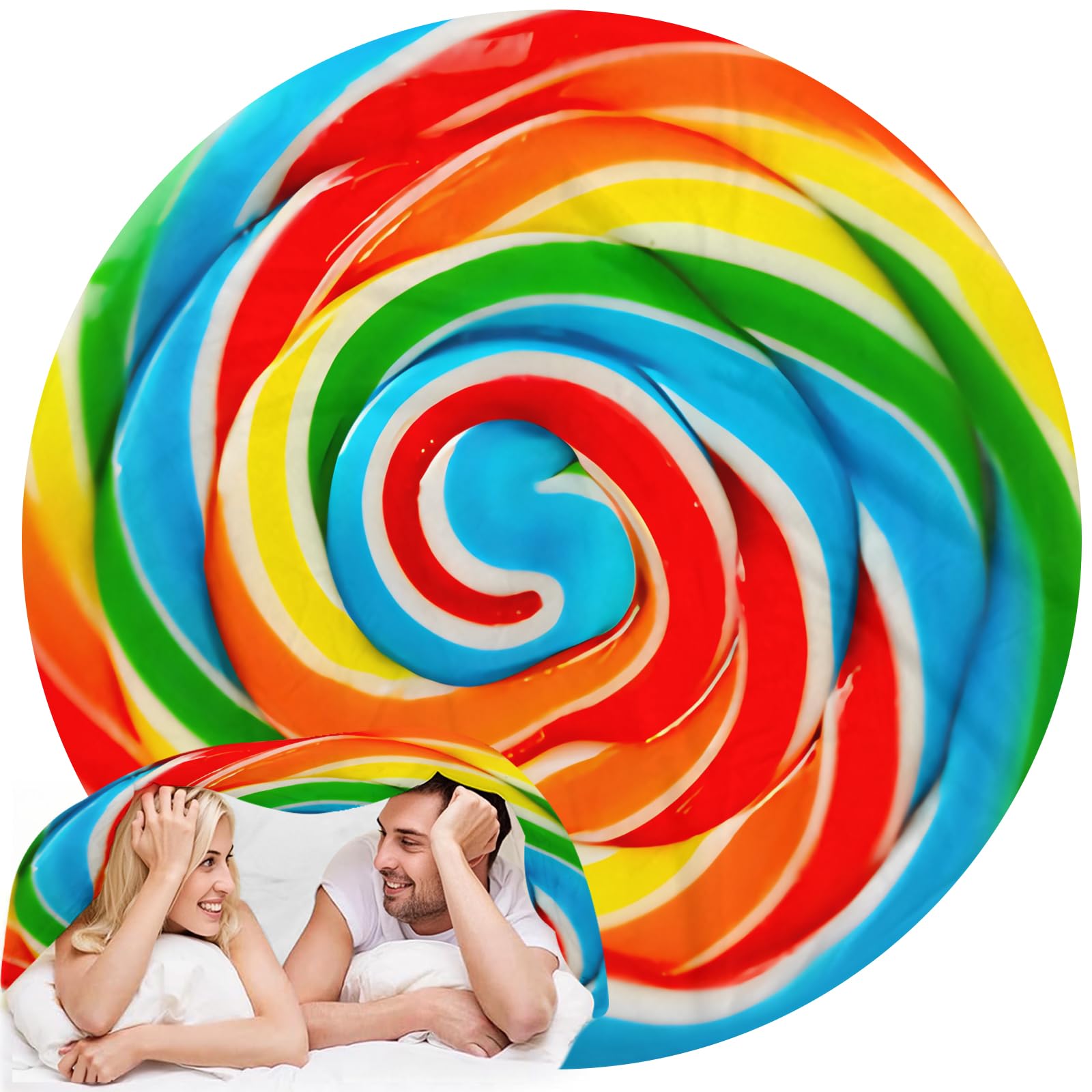 Abaysto Rainbow Lollipop Throw Blanket for Nursery Toddler Baby Kids Plush Round Food Blanket Gifts for Adults Boys, Girls 120CM — image 1