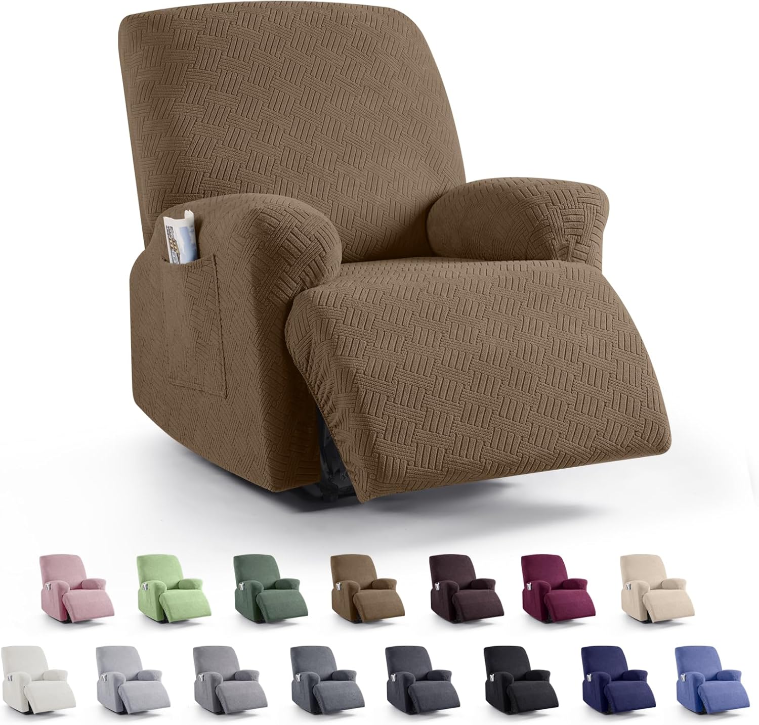 KinCam Recliner Covers, Stretch Reclining Chair Covers, Recliner Sofa Slipcovers Stripe Jacquard Recliner Couch Covers Furniture Protector Covers for Pet Kid (1 Seater, Brown) KinCam Recliner Covers, Stretch Reclining Chair Covers, Recliner Sofa Slipcovers Stripe Jacquard Recliner Couch Covers Furniture Protector Covers for Pet Kid (1 Seater, Brown)