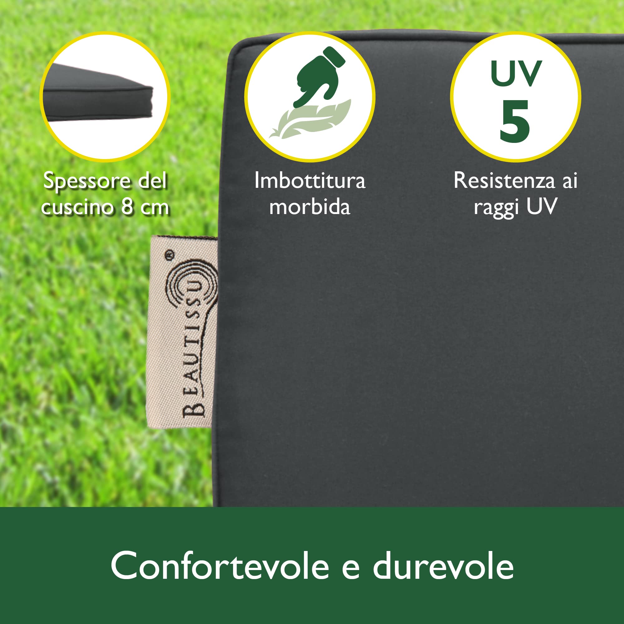 Beautissu Cuscini per Dondoli e Altalene da Giardino & Balcone 180x50 cm – Set di 2 cuscini per la seduta e lo schienale – Cuscini Dondolo Lavabile Seduta con Cerniera Antracite – Loft HS