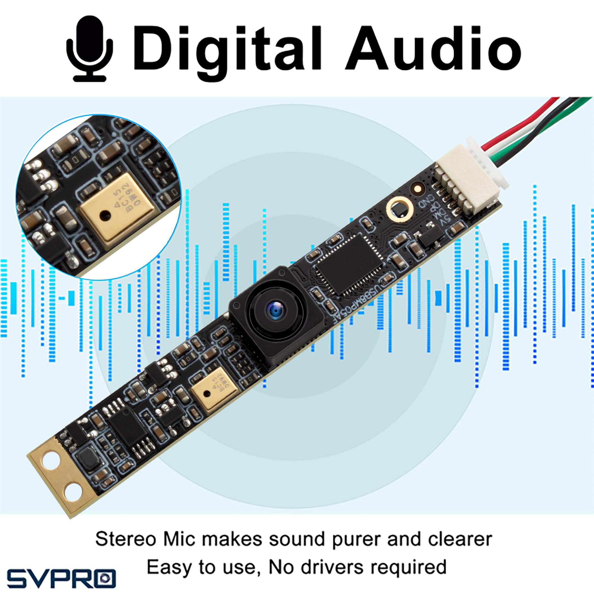 Svpro Cámara USB de 8 MP con micrófono, Camara para Ordenador Web Cam, Cámara de Enfoque Fijo Micro Embedded Módulo Audio Video para Windows, Linux, Android, Mac OS