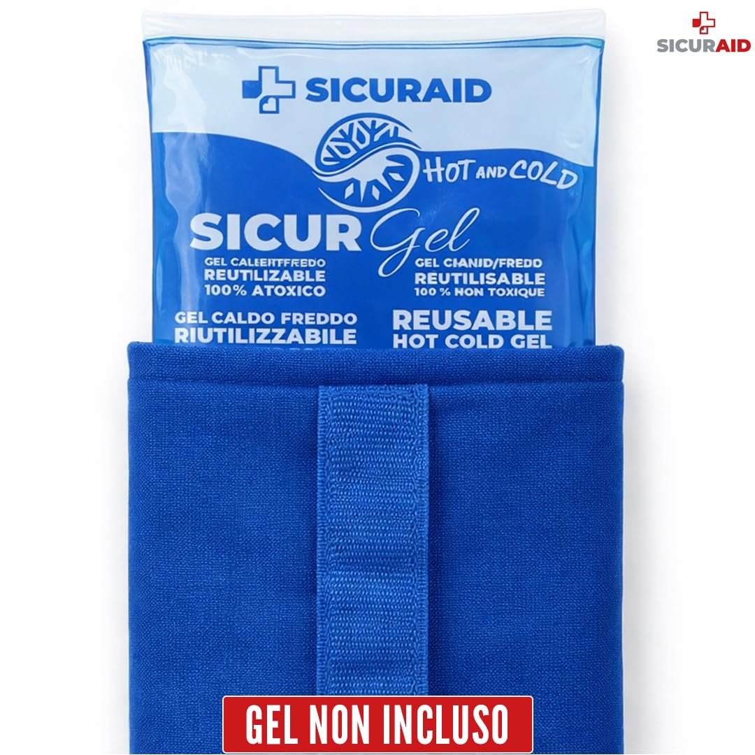 Sacca Porta Gel Caldo/Freddo con Fascia di Fissaggio, Custodia per Impacco 12,5 x 26 cm, Blu, 1 Pezzo (Gel Non Incluso)