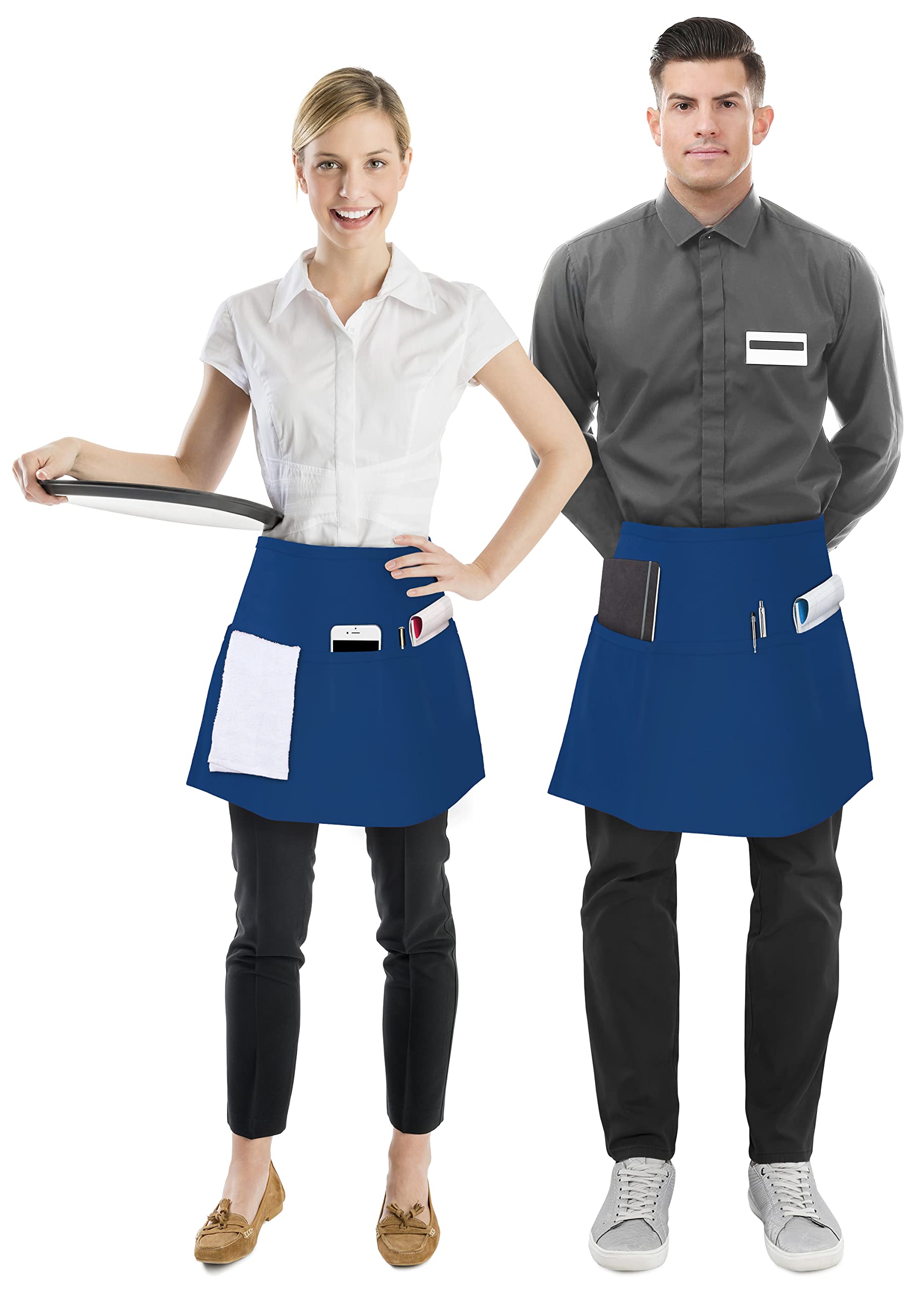 Utopia Wear Grembiule corto con 3 tasche [confezione da 12], grembiule corto da cameriera per donne e uomini, cucina, ristorante e artigianato