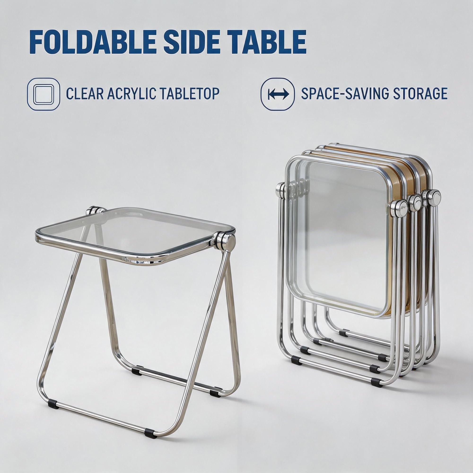 Klapptisch transparentes Acryl Beistelltisch Kleiner Computertisch Picknicktische for Zuhause, Büro, kleine Räume,zusammenklappbar, Keine Montage erforderlich(Brown)