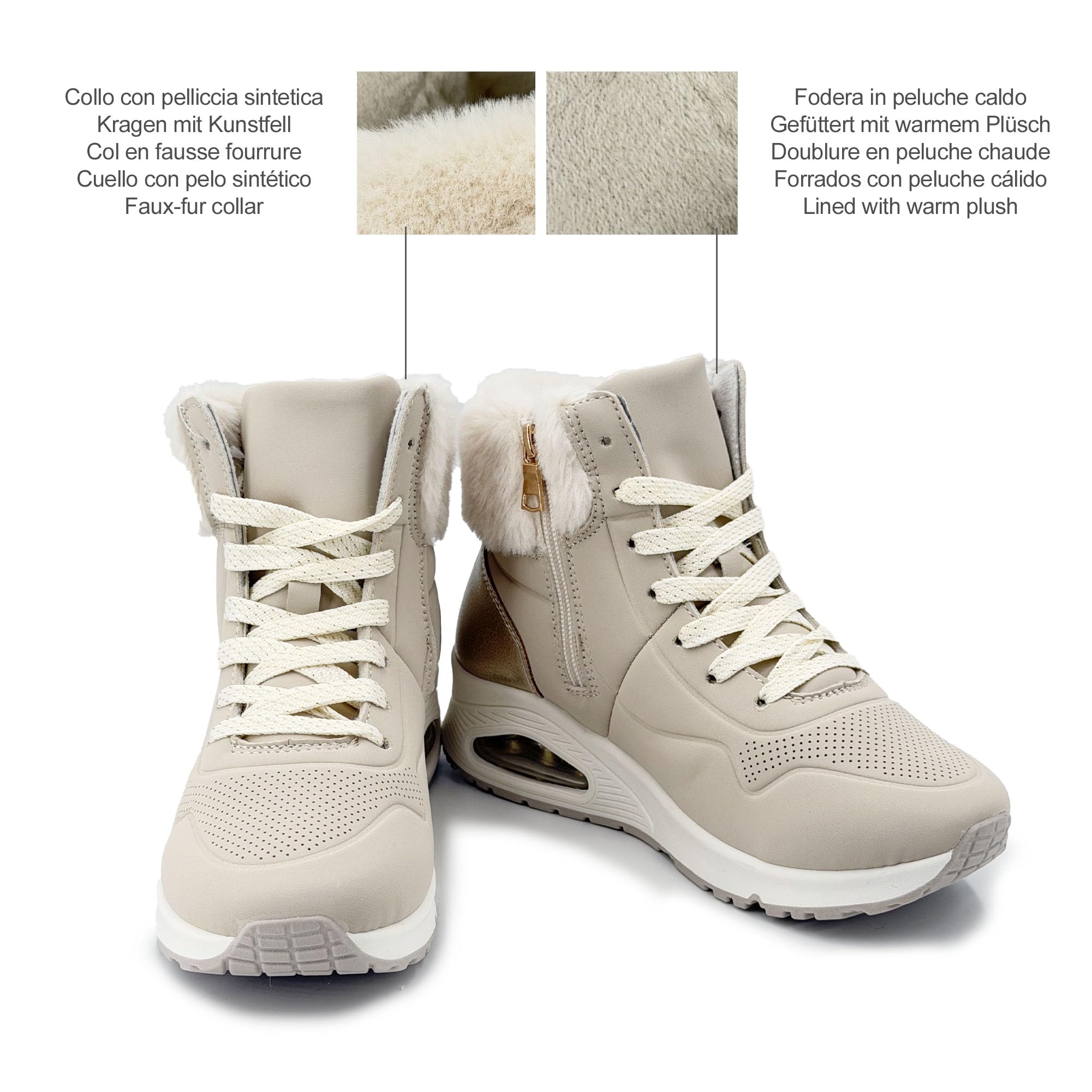 JOMIX Stivaletti Donna Invernali Imbottiti Stivali con Pelliccia Scarpe Sportive Calde Antiscivolo con Cerniera Sneakers Alte Casual