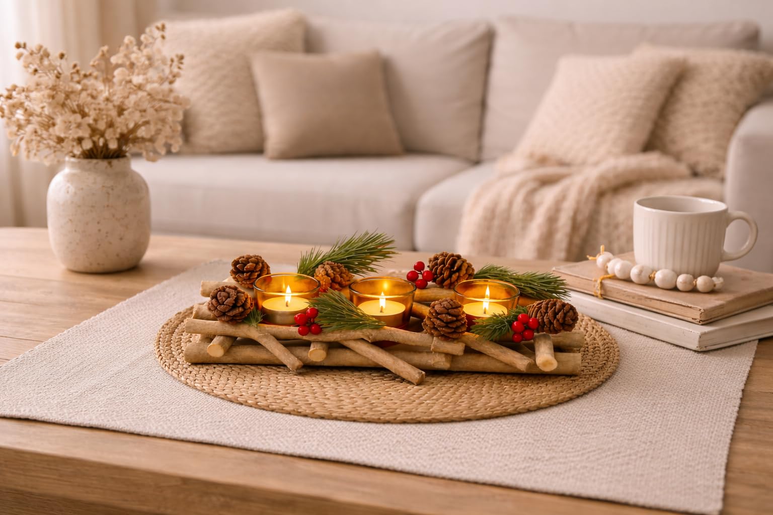 Marco Paul Wooden Branch Triple Tea Table Light Christmas Decoration Ornament