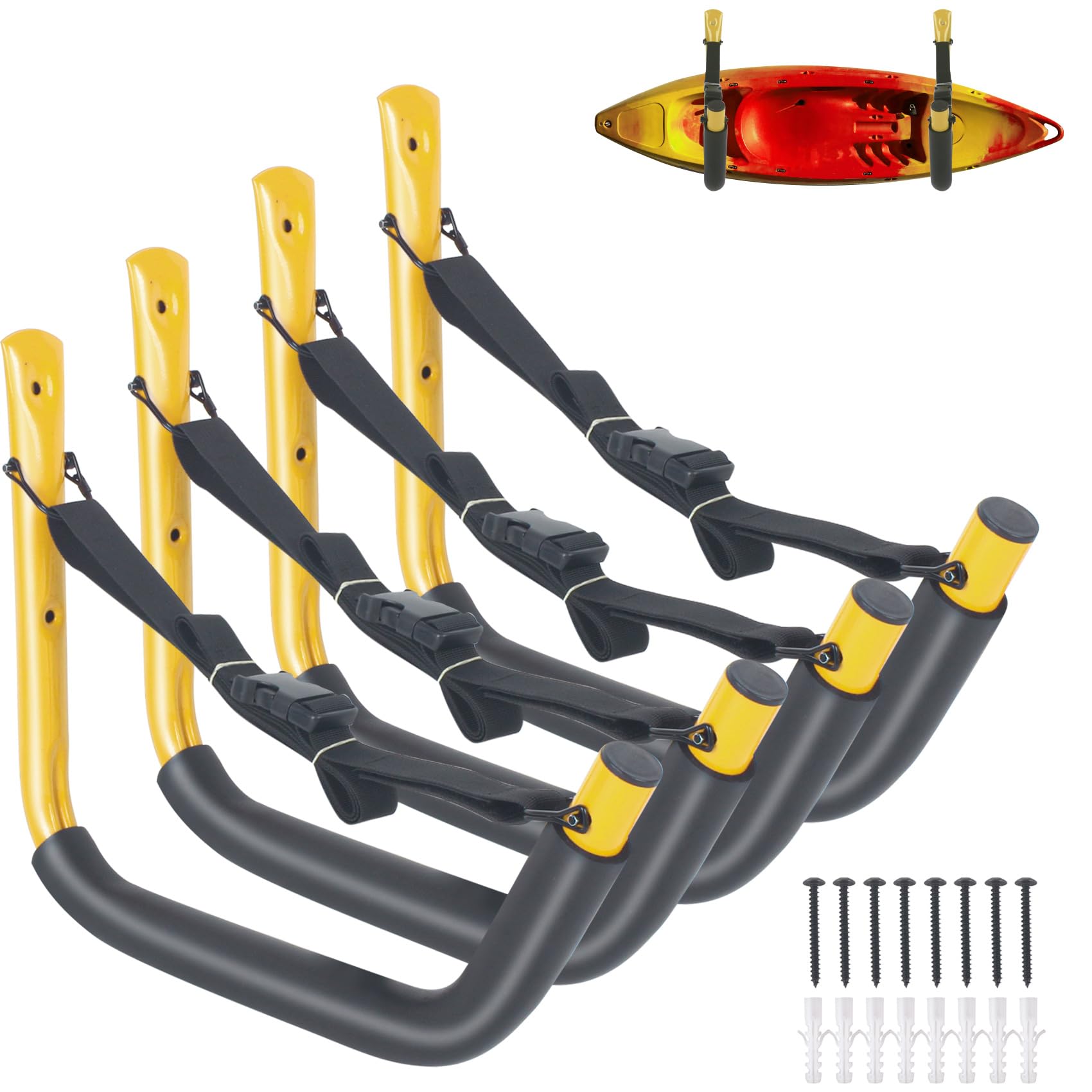 Kajak-Aufbewahrungsregal, 38,1 cm, Kajak-Haken für Garage, Wand mit Nylonriemen, Kajak-Wandhalterung für Kajaks, Surfbretter, Kanus, Snowboards, Werkzeuge (mehrere Farben)