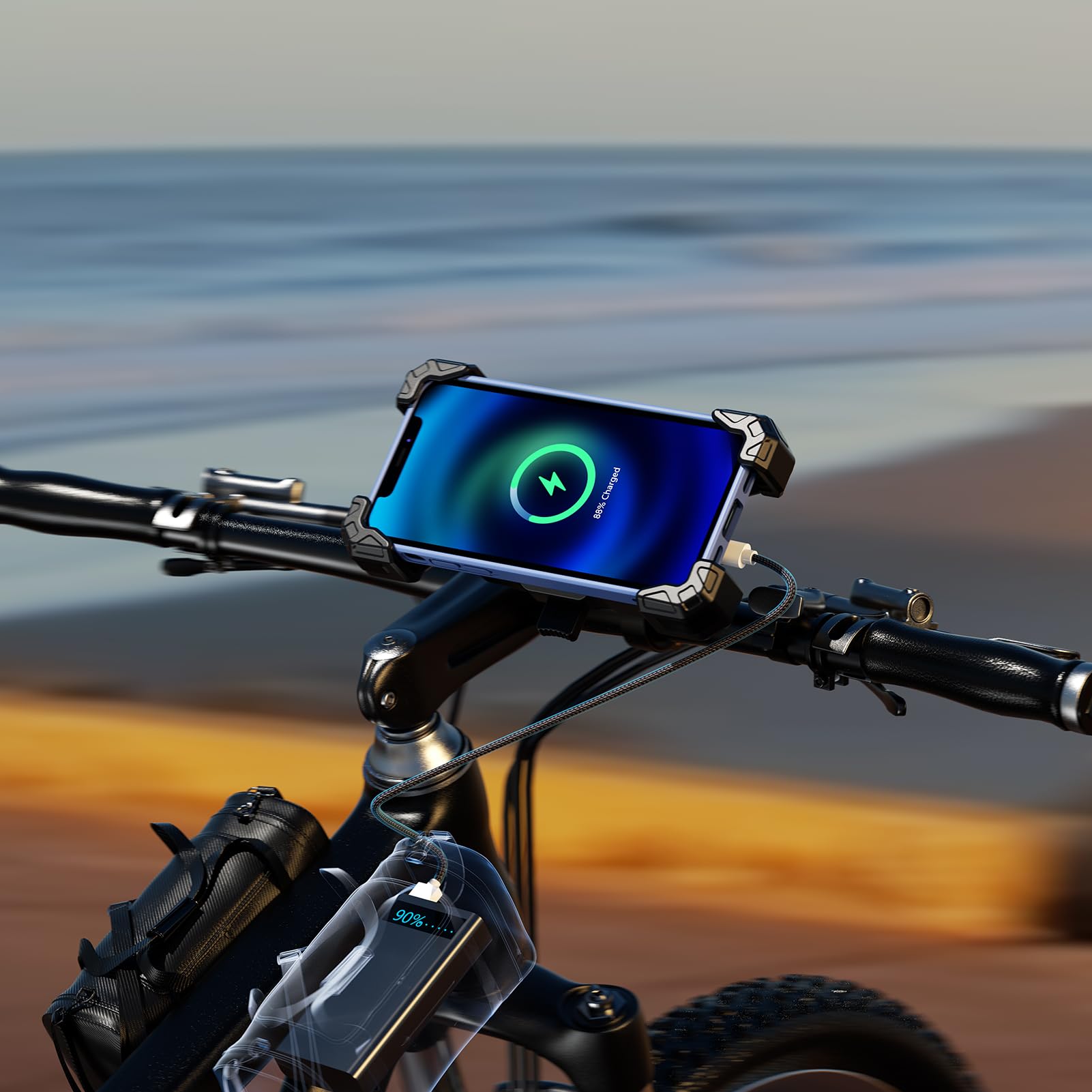 iMESTOU Supporto per Telefono con Caricatore USB C Wireless per Moto, con Anello SAE-O Rimovibile, Adatto per Telefoni da 5,5 a 7,25 Pollici con Spessore Fino a 15 mm, Larghezza < 93 mm