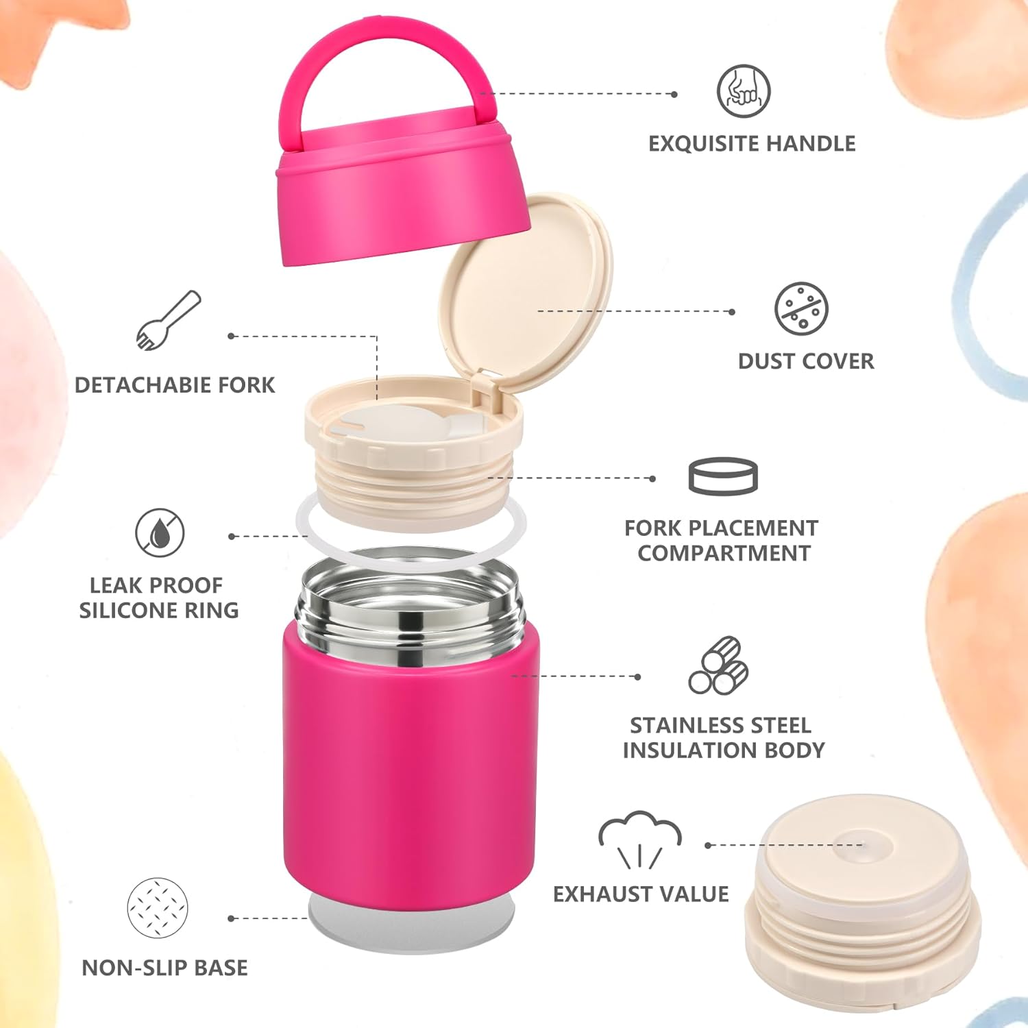 10oz Soup Thermo for Hot Food Kids Insulated Food Jar Container with Spoon Width Mouth Stainless Steel Leak Proof Thermo Lunch Box for School Travel - Image 2