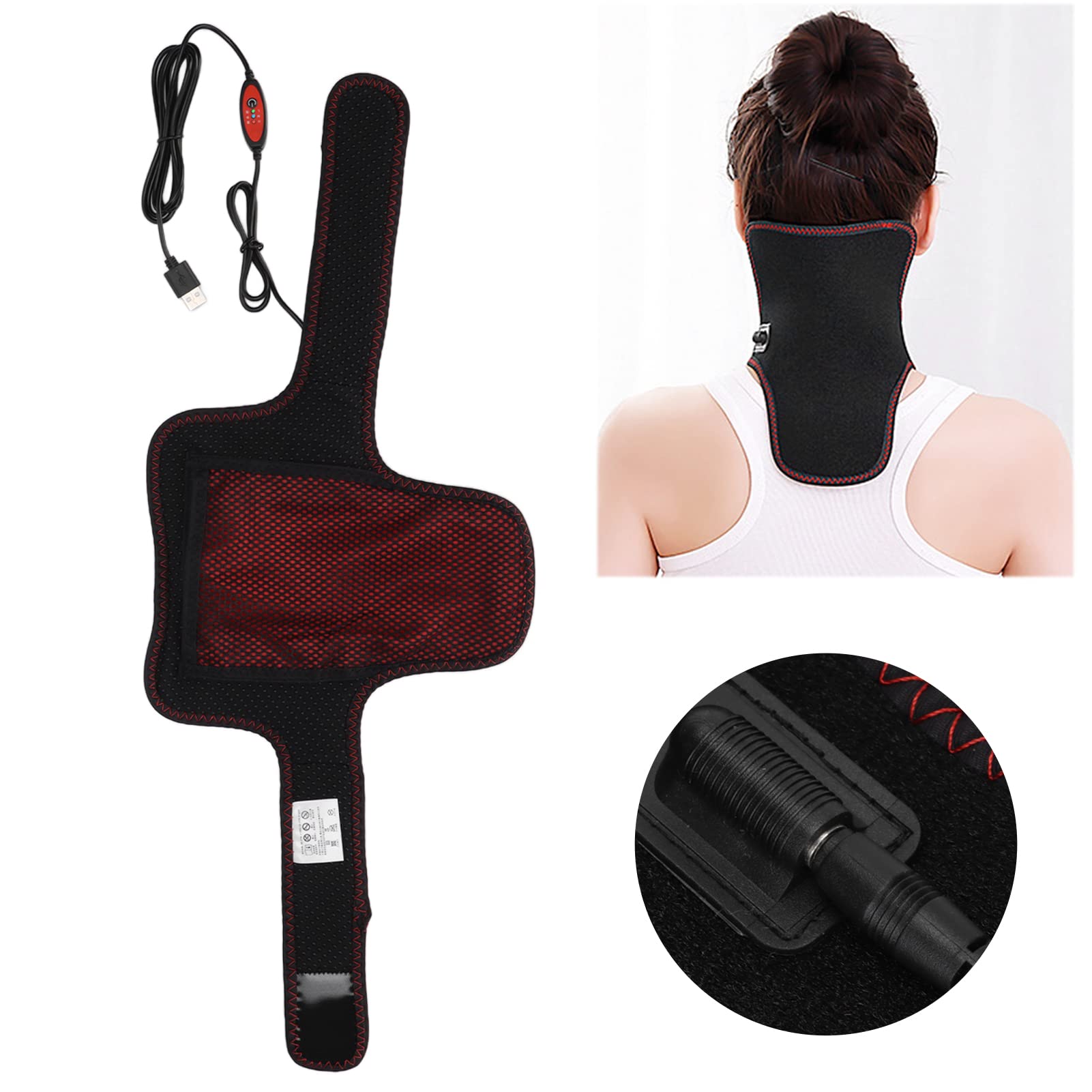 Coussin Chauffant pour Le Cou,Bandeau de Massage Chauffant Multi Modal Infrarouge Lointain,Prot¨¨ge Cou Chauffant en Fibre de Carbone Tissu Ok Ceinture Cervicale la Maison la Voiture