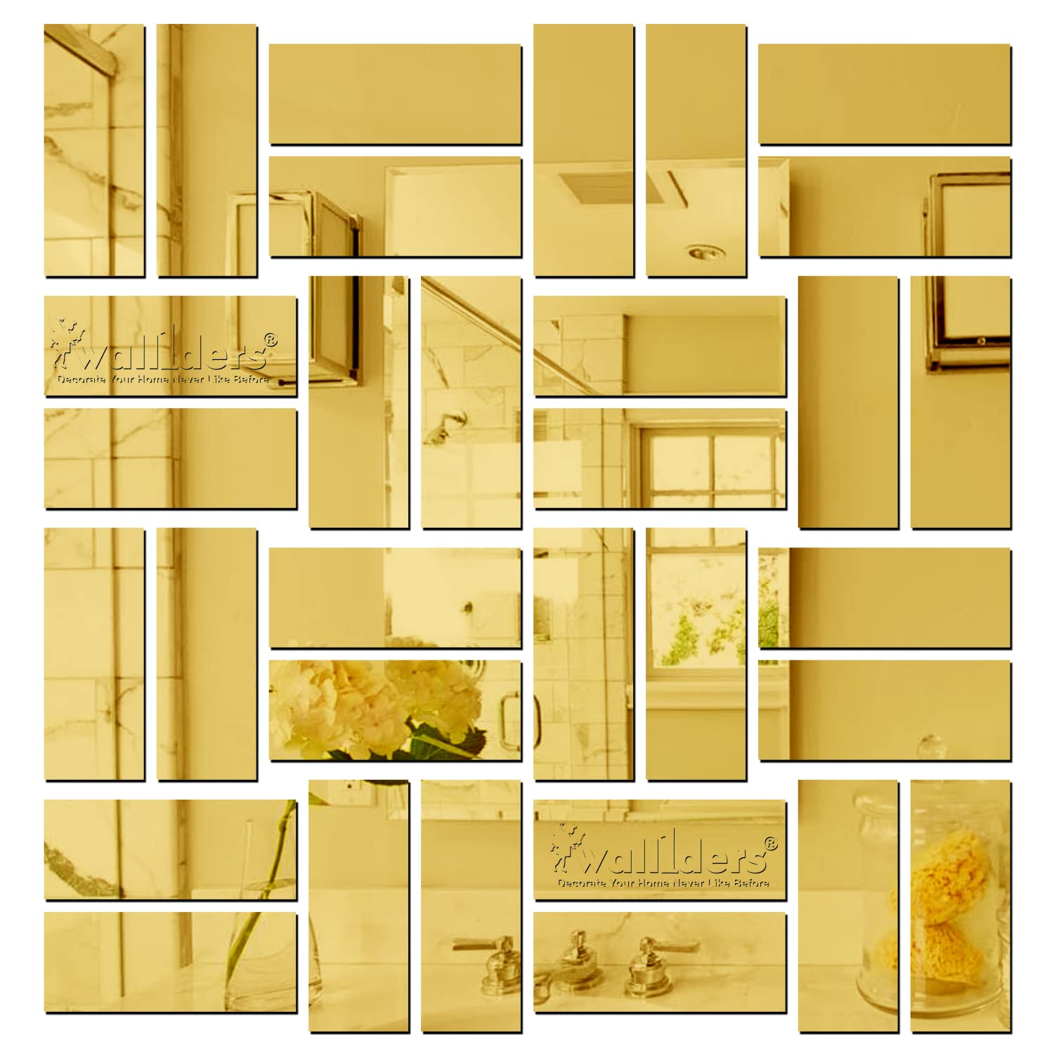 Wall1ders 30 Rectangle Mirror Stickers for Wall, Acrylic Mirror Wall Decor Sticker, Wall Mirror Stickers, Acrylic Stickers, Wall Stickers for Hall Room, Bed Room, Kitchen. (Golden1.5mm) (B0BPYK9VZX) Amazon Price History, Amazon Price Tracker