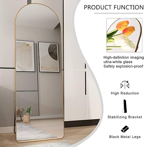 Miniatura 5 de Espejo arqueado de longitud completa de 65 x 23.5 pulgadas, espejo de piso inclinado, espejo de dormitorio, espejo de tocador con marco de aleación