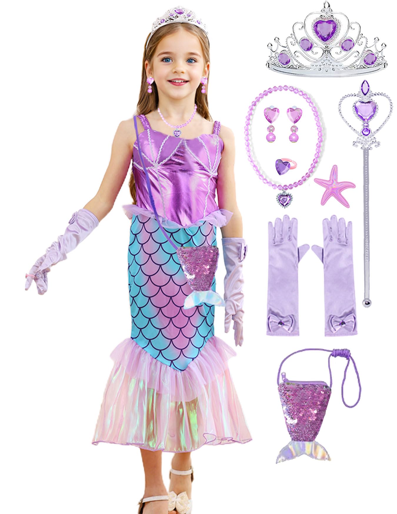 iTVTi Girls Mermaid Costume Princess Ariel Dress Up Halloween Fancy Purple Outfits