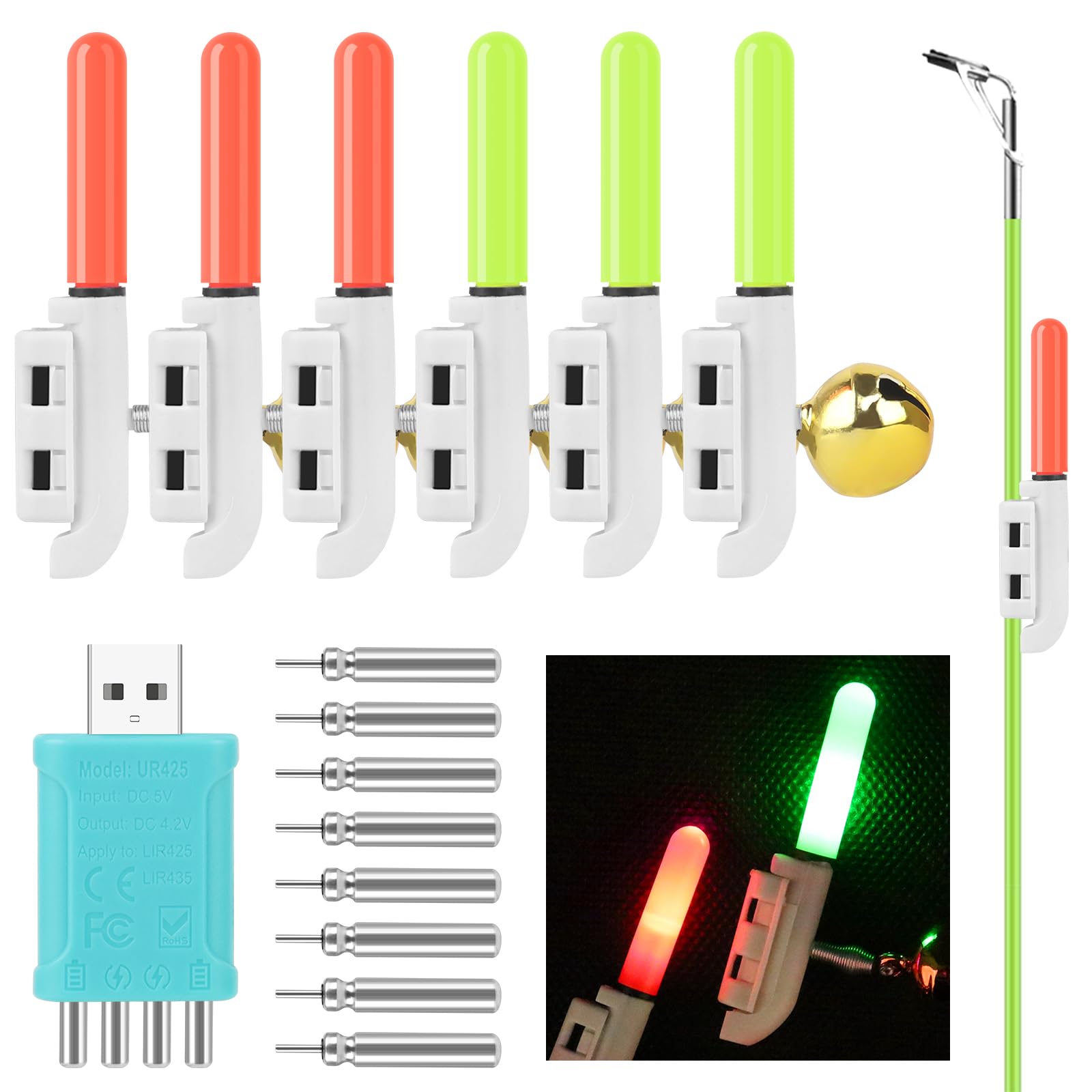 Mineup Campane di Allarme da Pesca, 6pcs Allarme Morso di Pesca Notturna, Luci di Allarme da Pesca, Accessorio per La Pesca Notturna, Indicatore di Abboccata A LED, Luce Notturna per Pesca