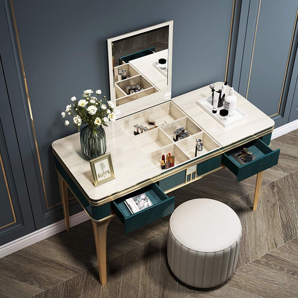 Tavolo Toeletta 2 In 1 Con Specchio Pieghevole E Sgabello – Scrivania Bianca 100x45x76 Cm - 4
