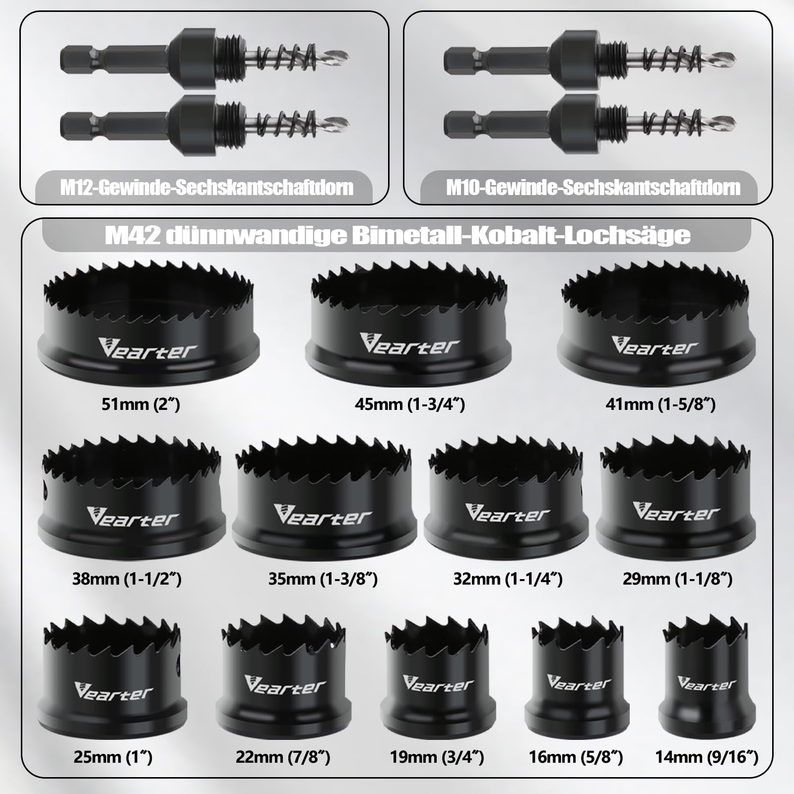Zestaw otwornic bimetalowych, 14-51 mm, 16 sztuk, wiertło do drewna, kobalt o cienkich ściankach, otwornica z trzpieniami, do drewna, metalu, blachy, miedzi, gipsu, PCW, płyt stalowych, płyt