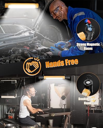 Miniatura 3 de Luz de trabajo, luces de trabajo LED de 3000 lm, luz de trabajo recargable debajo del capó con ganchos y base magnética giratoria, luz mecánica