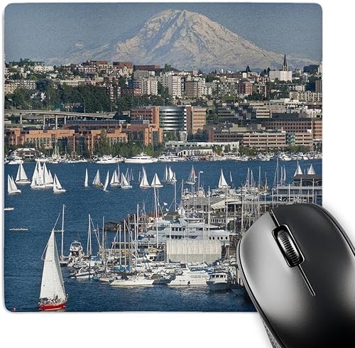 3dRose Alfombrilla de mouse de 8 x 8 x 0.25 pulgadas, Washington, Seattle Lake Union y Mt Rainier (mp_95234_1)