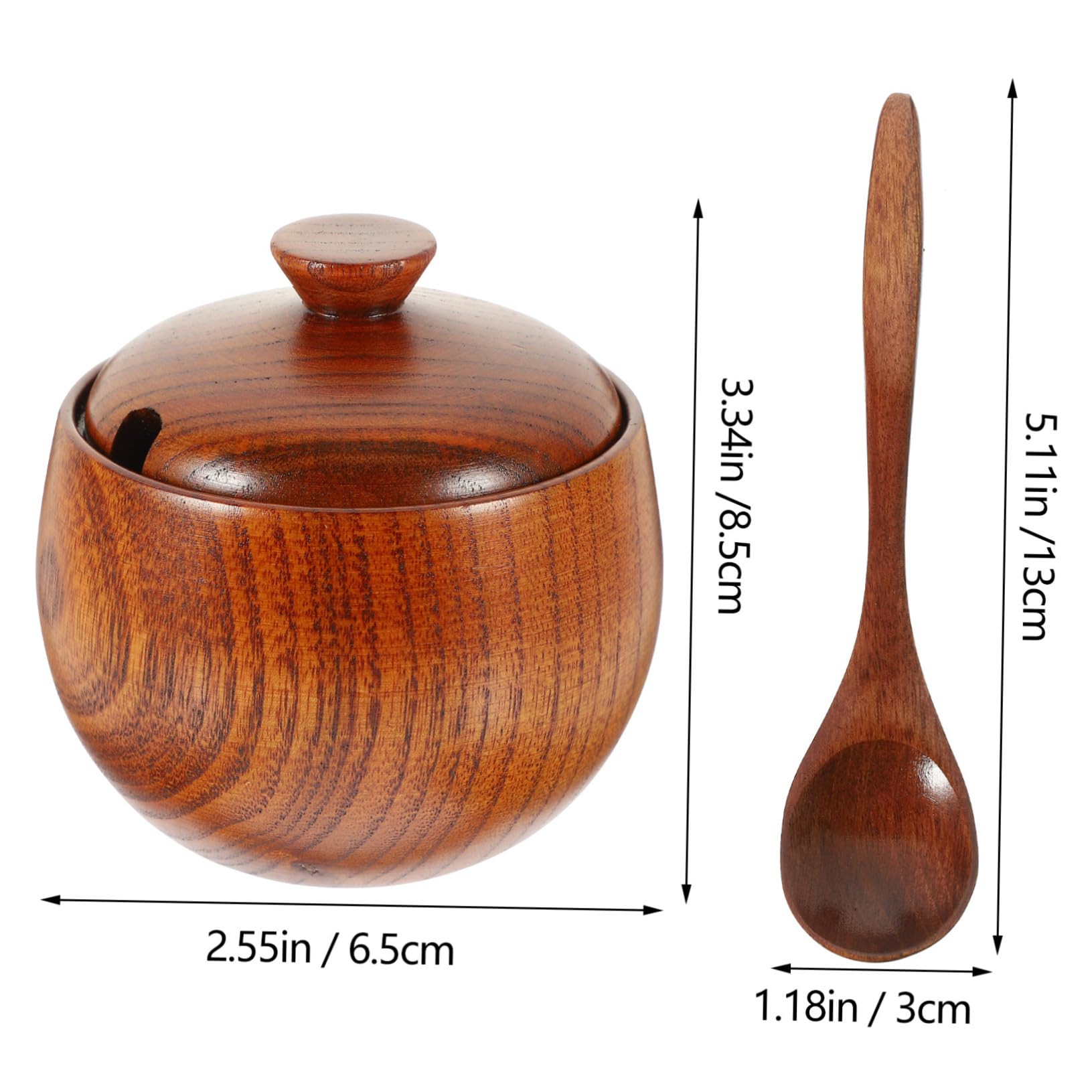 BRIGHTFUFU Wooden Condiment Pot with Spoon and Lid Versatile Seasoning Jar for Kitchen for Storing Spices Sauces and Dips for Home and Outdoor Use