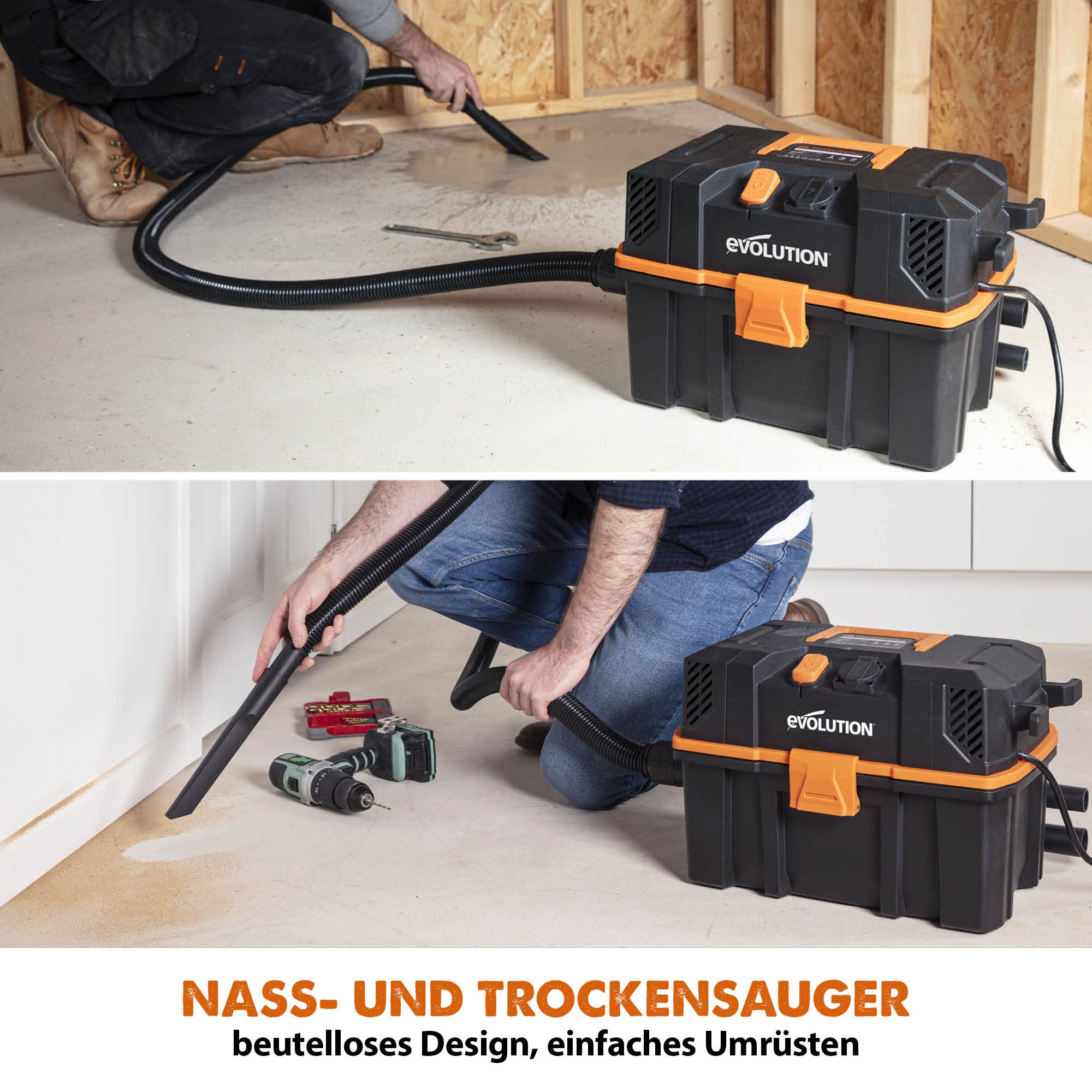 Evolution Power Tools R15VAC Nass-Trockensauger Staubsauger mit Dual-Luftfunktion, Saug- und Blasfunktion, Staubabsaugung, 15L, 1.000W, 42,5 L/S, Stromausgangsbuchse (1.700W), Inkl. Zubehör