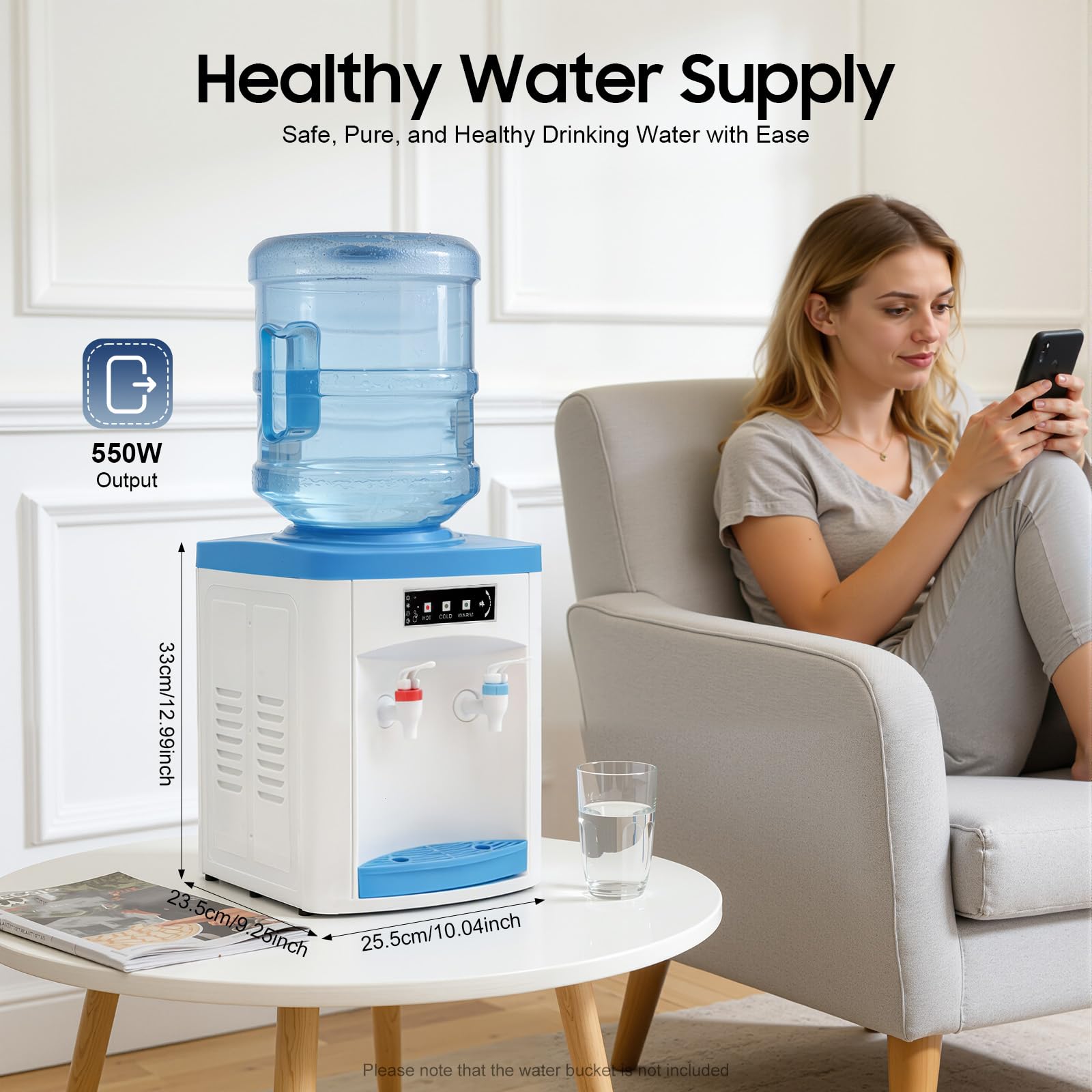 Dispensatore d'acqua elettrico 550W 220V, distributore di acqua calda/fredda per secchi da 4,5-18,9L, distributore di acqua calda con funzione di acqua fredda – ideale per ufficio, studio, camera da