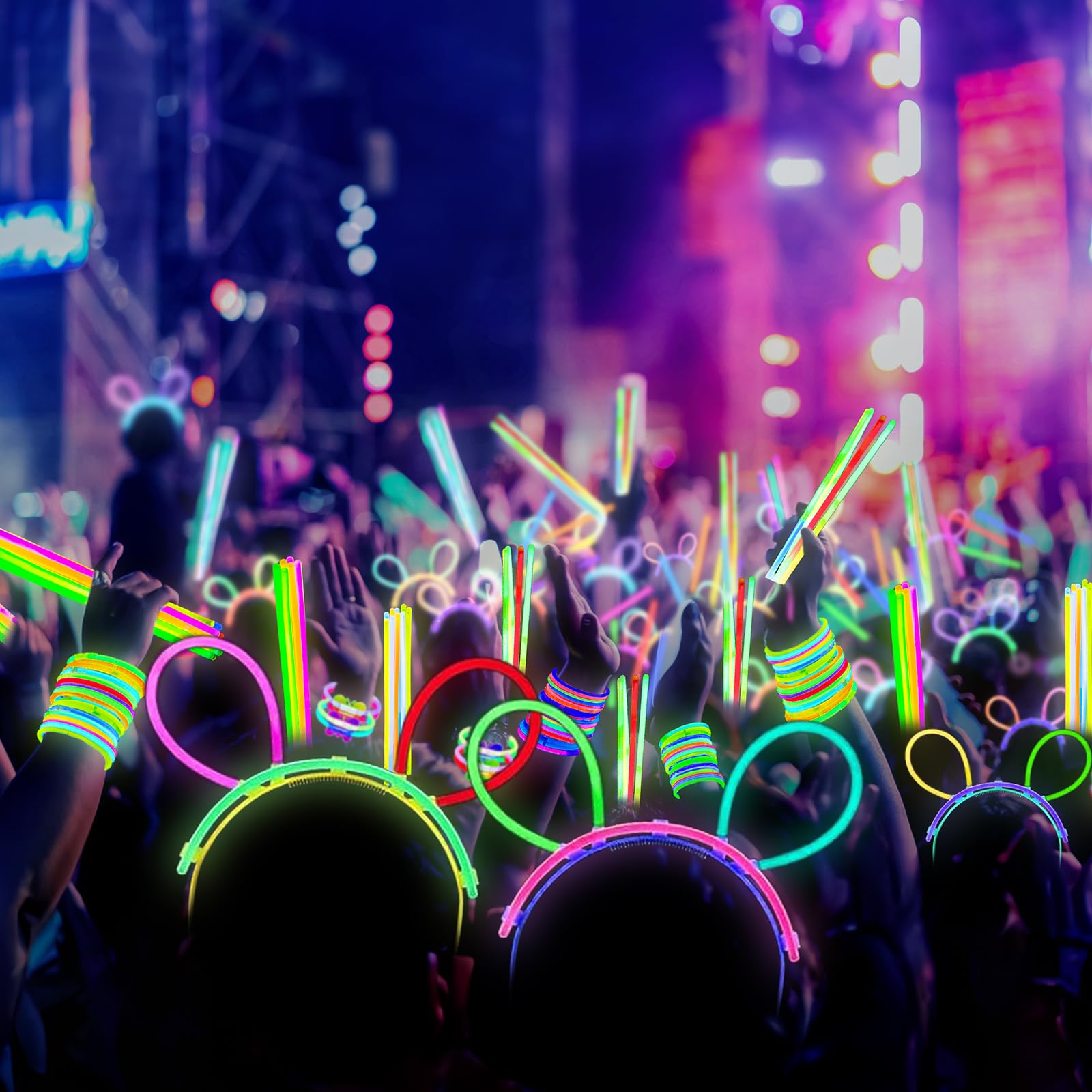 SHQDD Confezione da 500 bastoncini luminosi al neon da 20,3 cm, per fai da te, con connettori, braccialetti e collane, forniture per feste per bambini, adulti, feste, Halloween e Capodanno