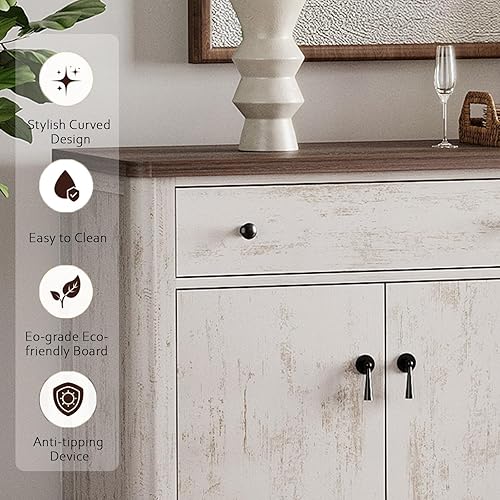 Miniatura 6 de WAMPAT Armario buffet con 4 puertas y 2 cajones, armario de 59 pulgadas de ancho con almacenamiento, armarios de almacenamiento de cocina de madera,