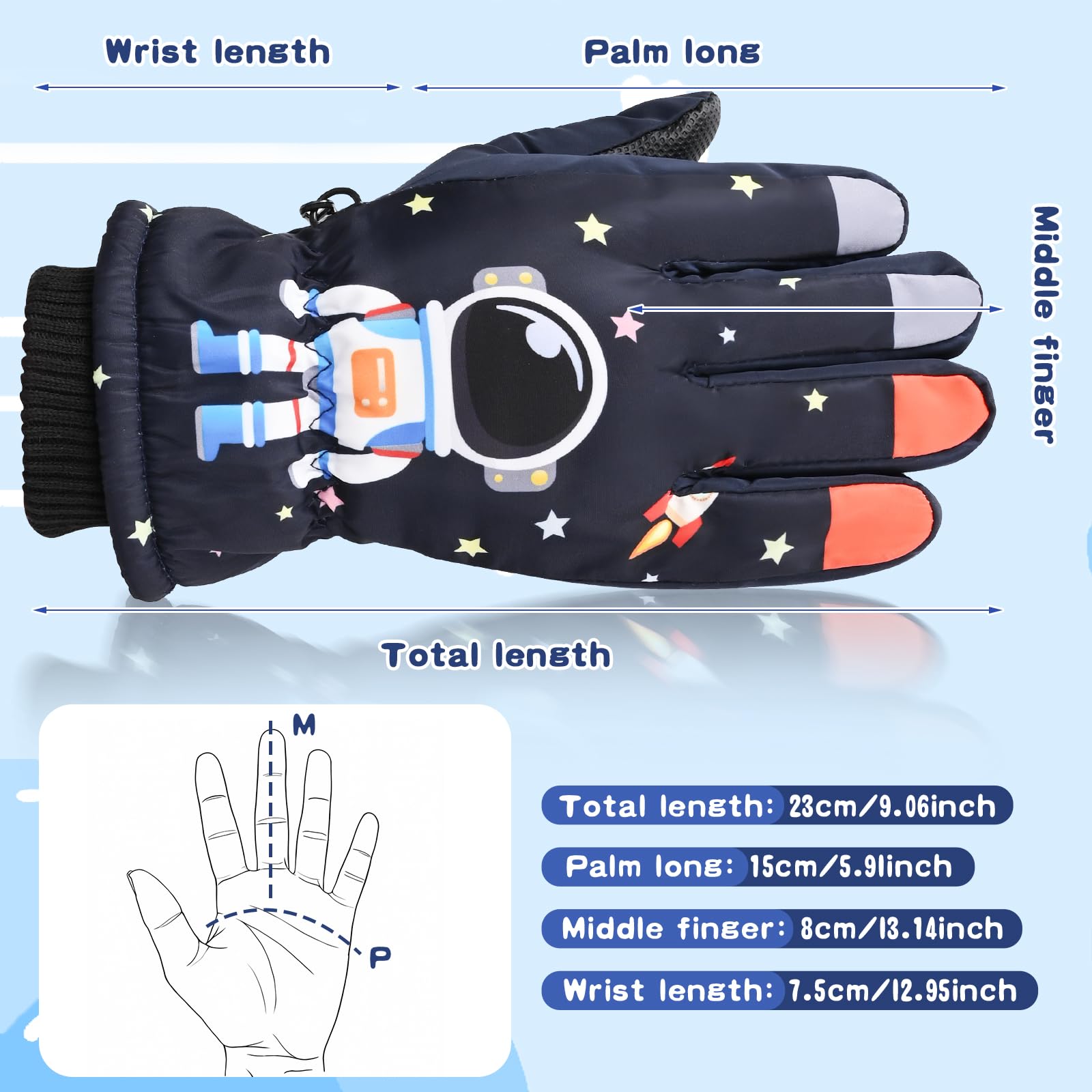 Dziecięce rękawice narciarskie, rękawice narciarskie dla nastolatków zimowe rękawice śnieżne ciepłe rękawiczki snowboardowe rękawice dziecięce 8-14 lat