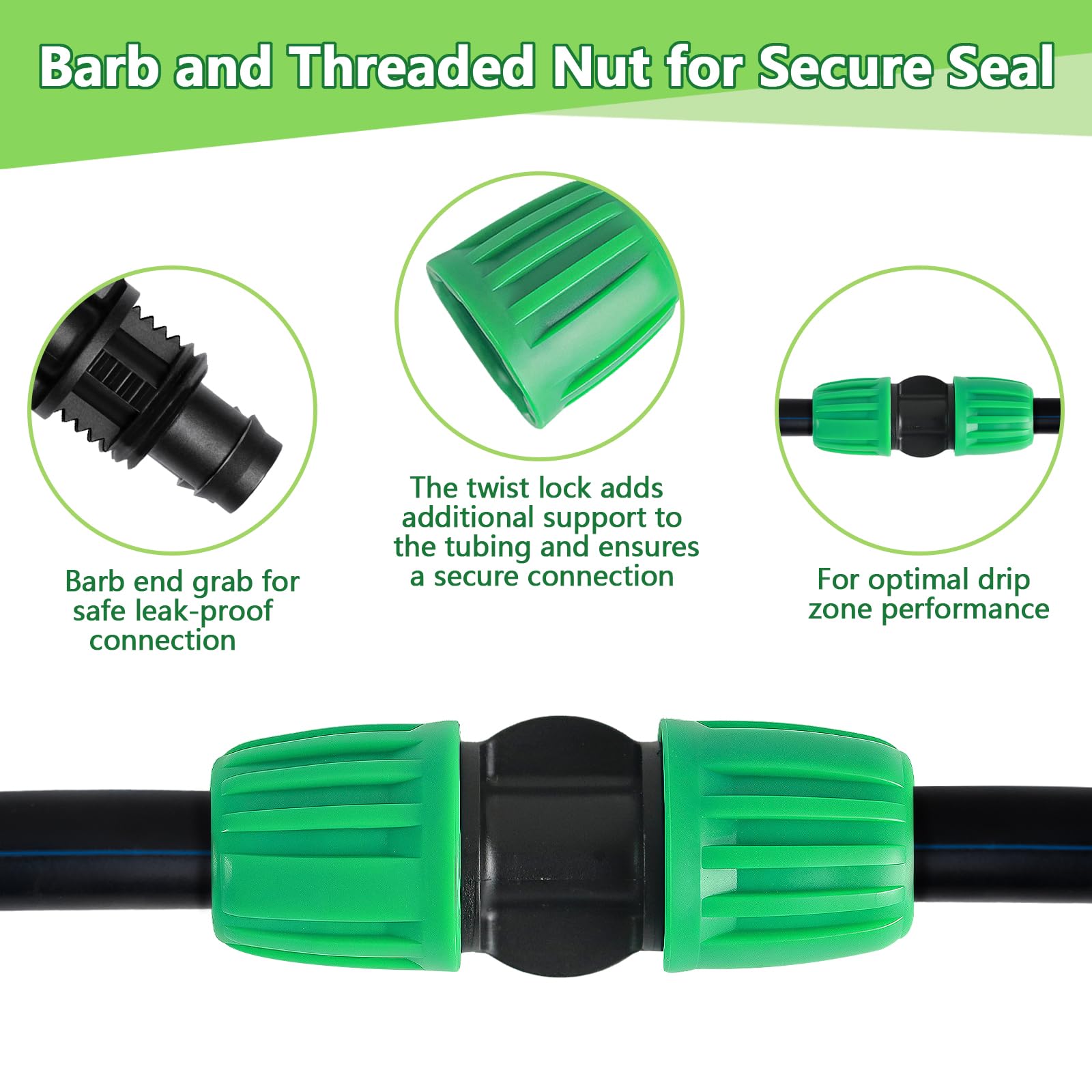 Kit de 20 accesorios de riego por goteo de 1/2 pulgada (1/2 pulgada de diámetro interior x 0.67 pulgadas de diámetro exterior), piezas de púas bloqueadas de riego de línea de goteo para tubos de riego
