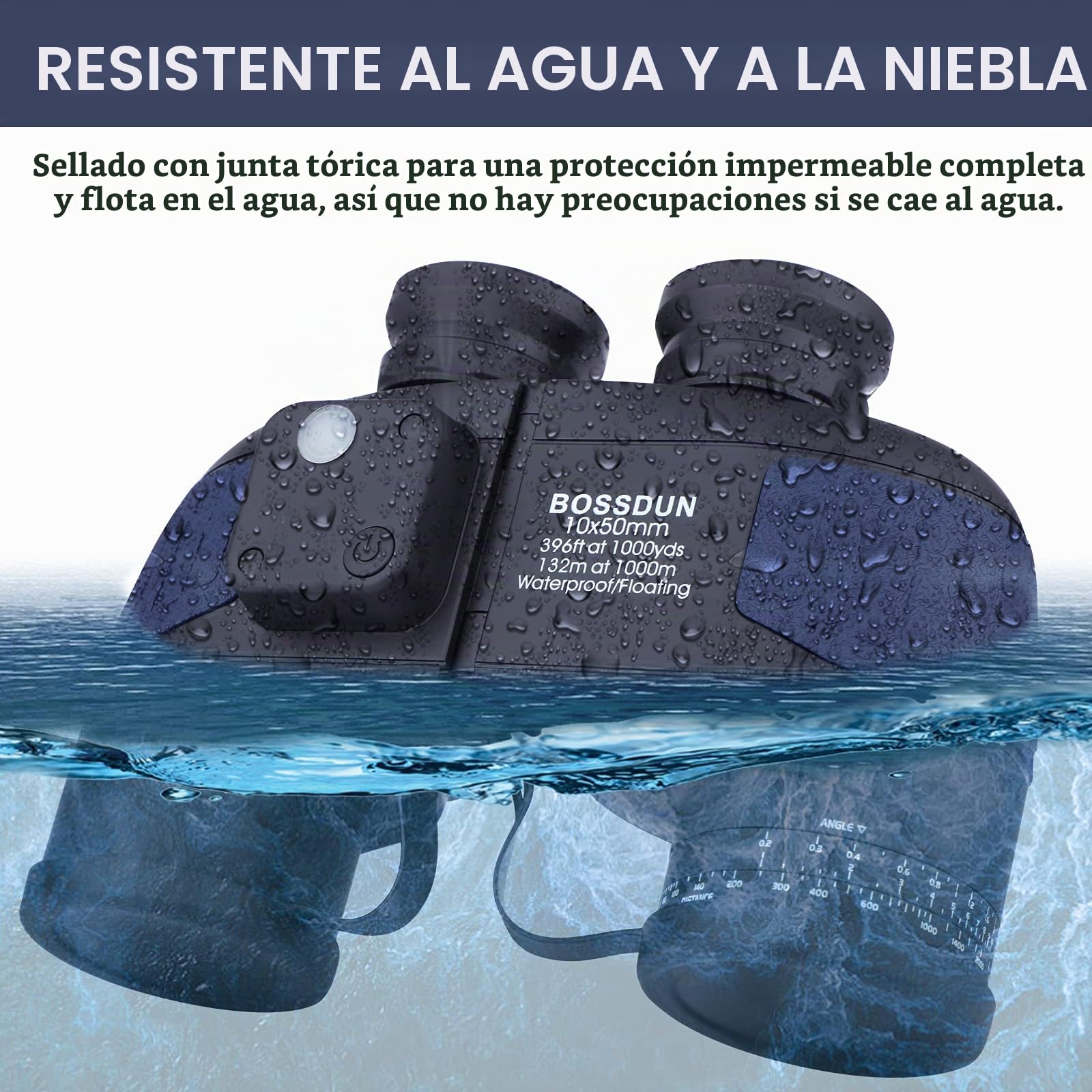 10X50 Prismáticos Marinos para Adultos Impermeable con Brújula Brújula BAK4 a Prueba de Niebla Prism Lens Binoculares Militar para Navegación Navegación Observación de Aves y Caza (LP02L)