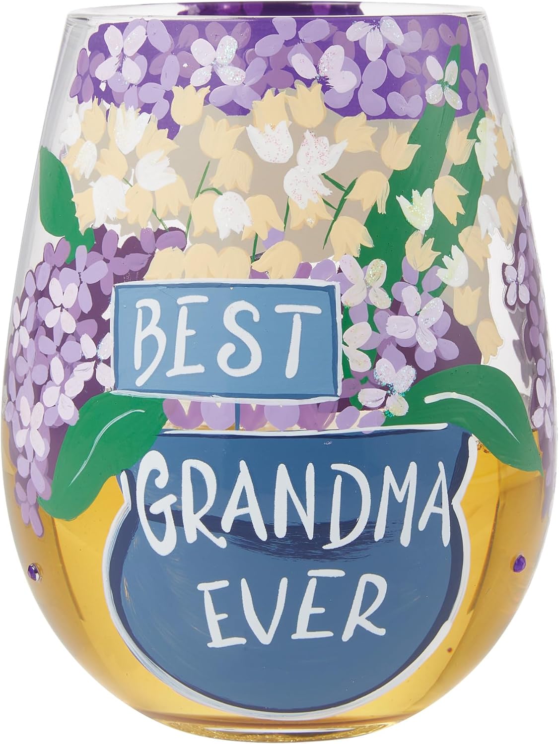 Enesco Lolita Designs Best Grandma Ever Floral Hand-Painted Artisan Stemless Wine Glass, 20 Ounce, Multicolor - Image 2