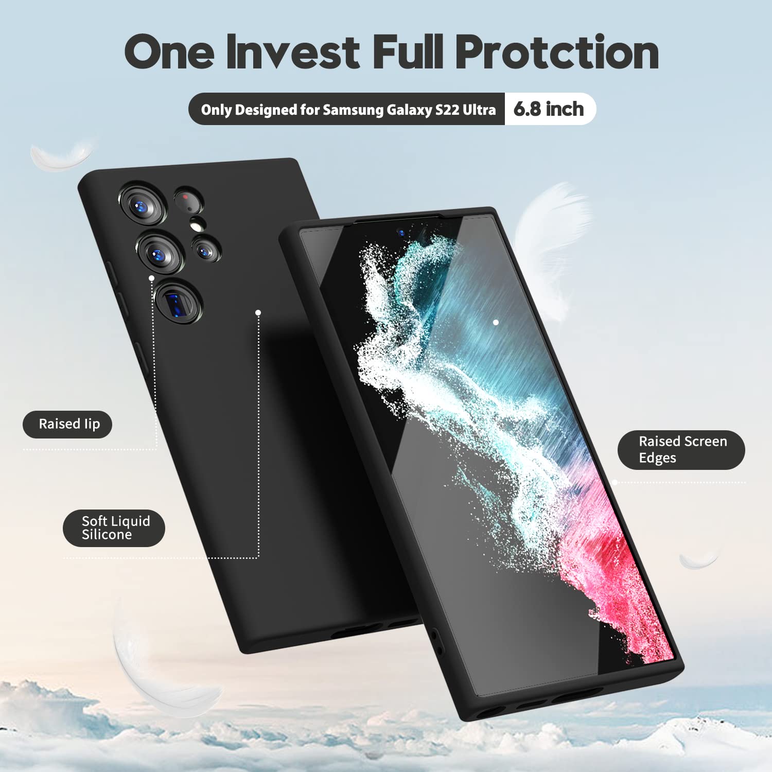 oakxco Silikonowe etui do Samsung Galaxy S22 Ultra, z ochroną aparatu, ultra cienkie, kolorowe, dla dziewcząt, jednokolorowe etui na telefon komórkowy, smukłe, matowe, miękkie tworzywo TPU, gładkie
