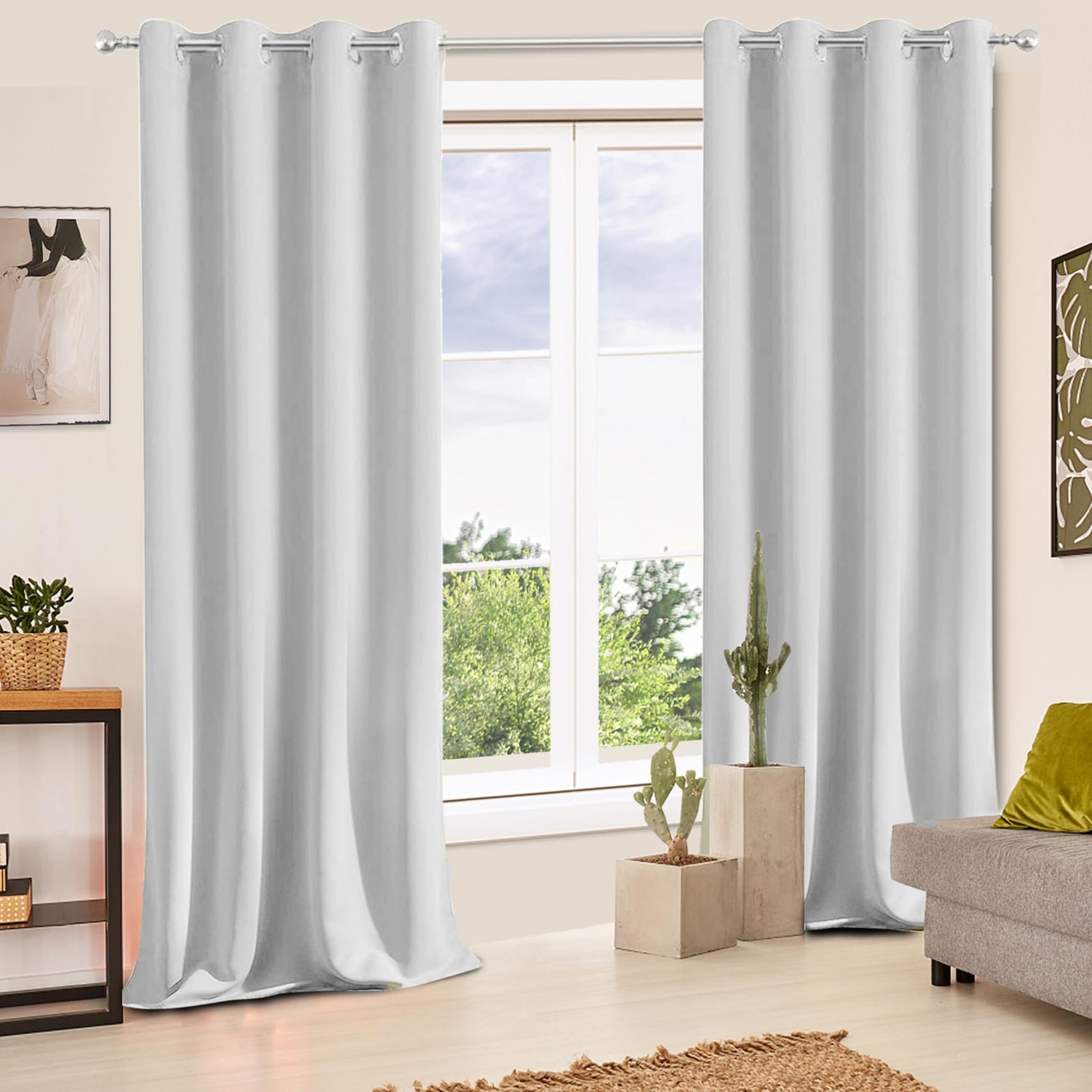 Blackout Thermal Curtains 115 x 245 cm Wärme, Gegen Kälte, Schalldämmende Blickdicht Verdunklungsvorhänge 1Er Set für Wohnzimmer Kinderzimmer Schlafzimmer Fenster, Weiß
