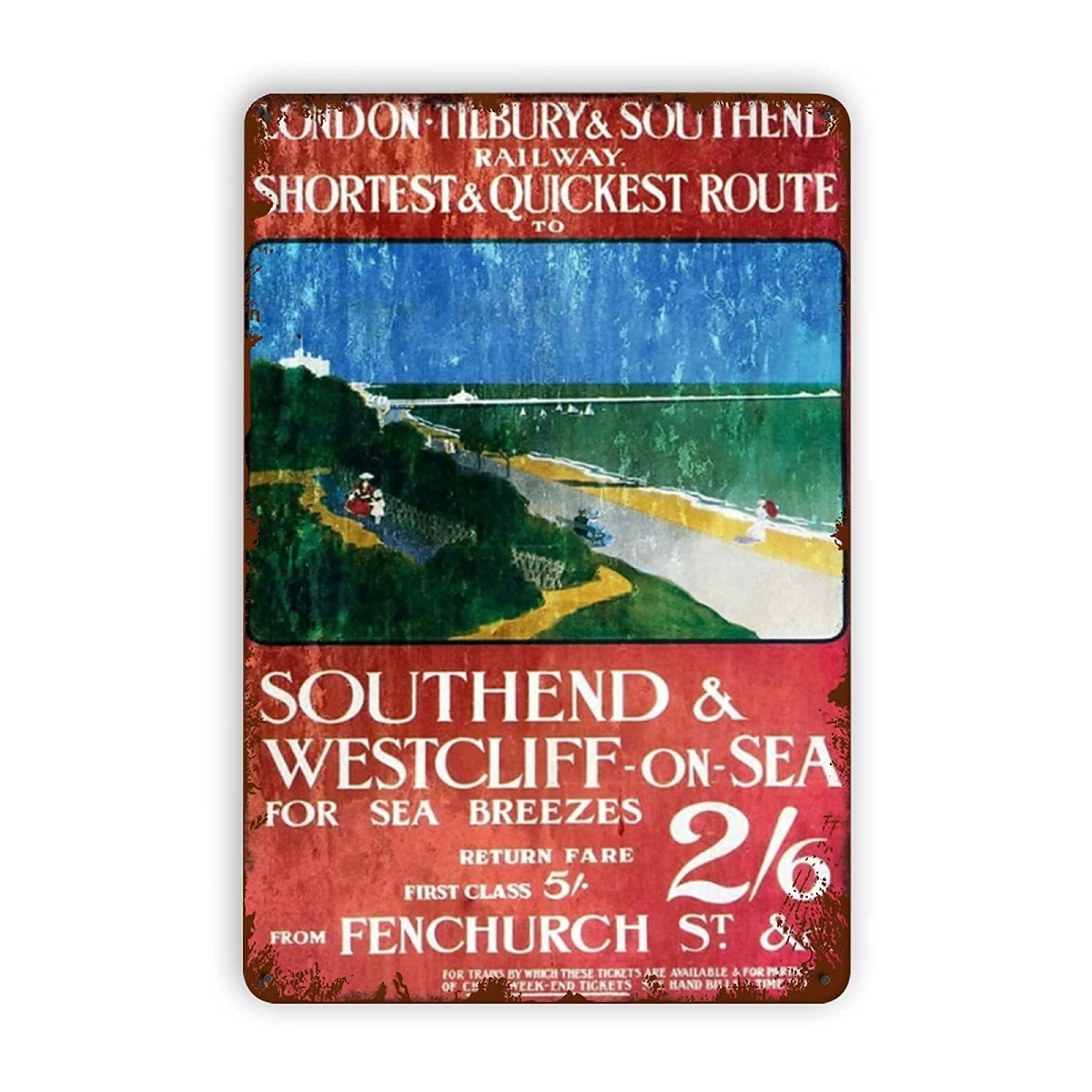 Lsjuee Southend & Westcliff On Sea Metal Tin Signs Reproduction, Vintage Wall Decor Retro Art Tin Sign Funny Decorations for Home Bar Pub Cafe Farm Room Metal Poster s 8x12 Inch