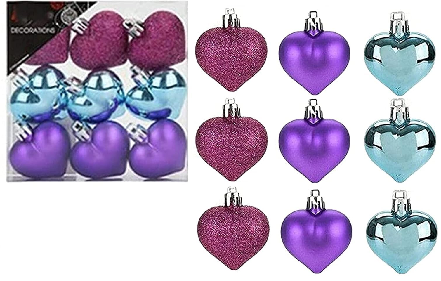 Baubles Christmas Decorations (9pc Heart Baubles)