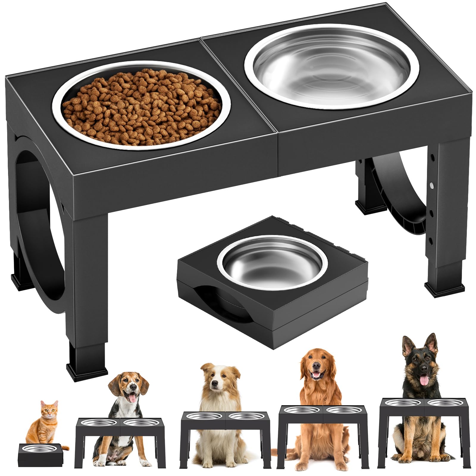 Cuencos elevados para perros de raza grande XiaZ elevado para perros de tamaño grande y mediano, 1000 ml, juego de cuencos elevados para perros de color negro, comedero elevado para mascotas, estación