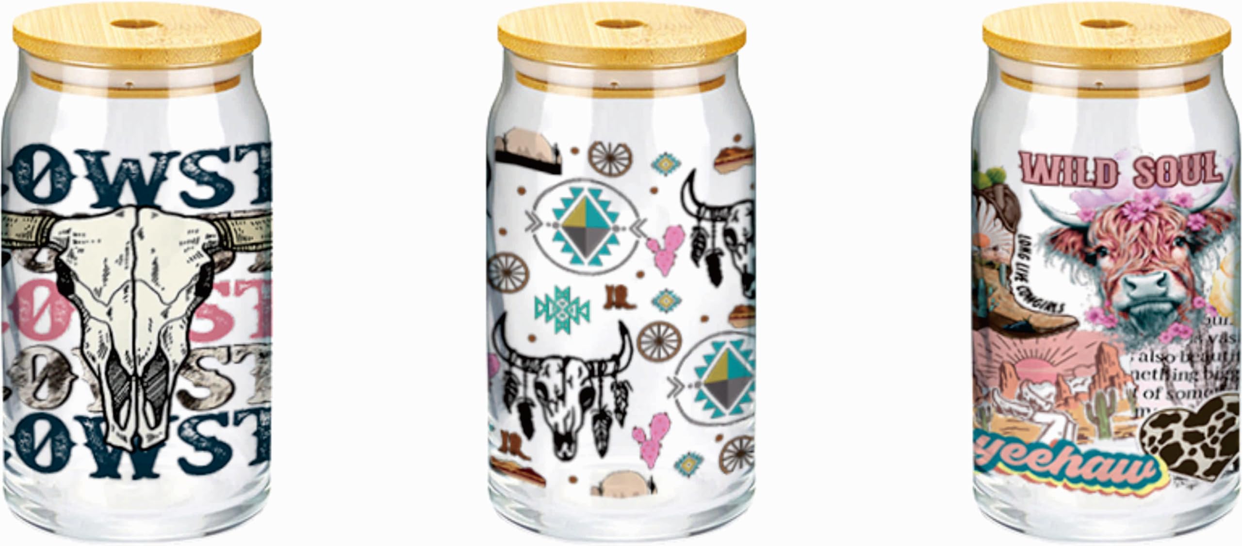 UV DTF Cup Aufkleber – 6 Cowboy-Designs Für Gläser & Glatte Oberflächen